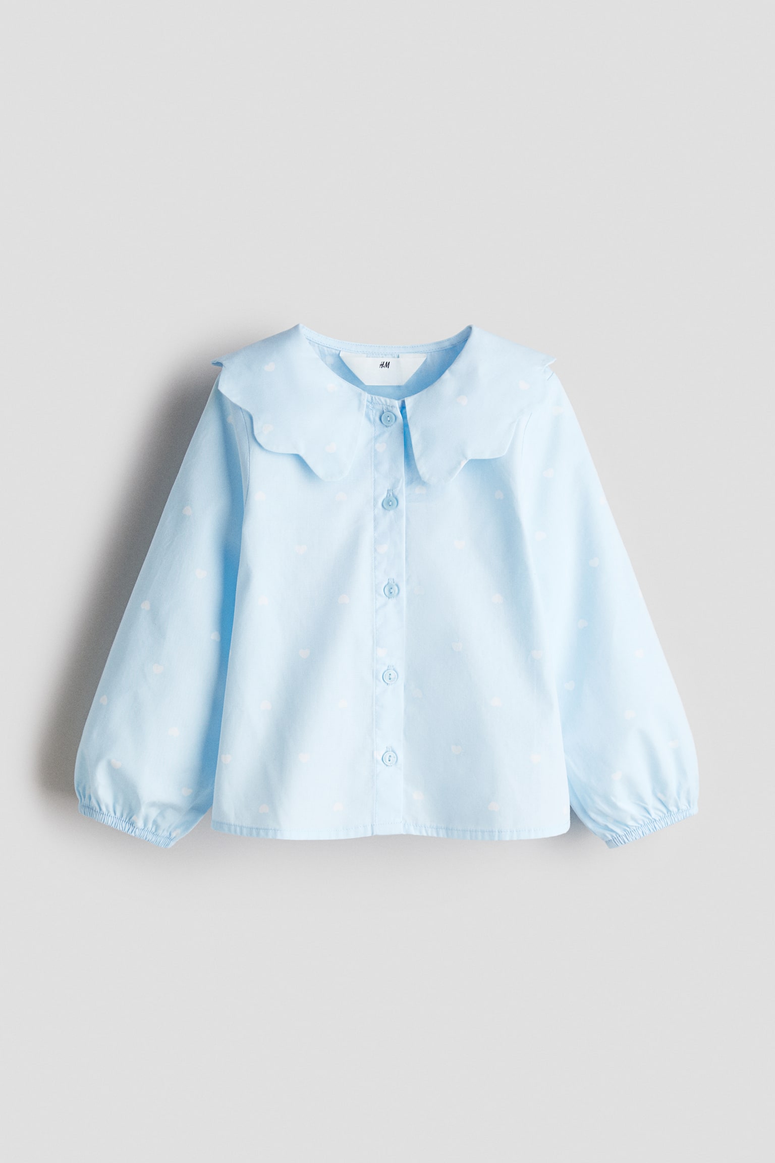 Collared cotton poplin blouse - Light blue/Hearts/White - 2