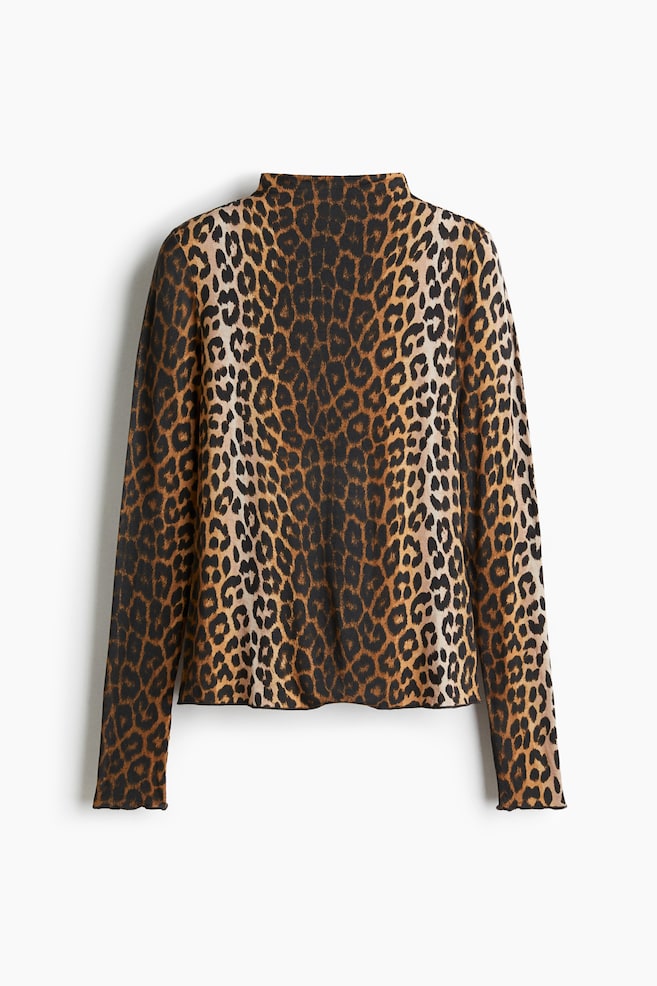 Mock Turtleneck Top - Brown/leopard print/Mustard yellow/Red - 1