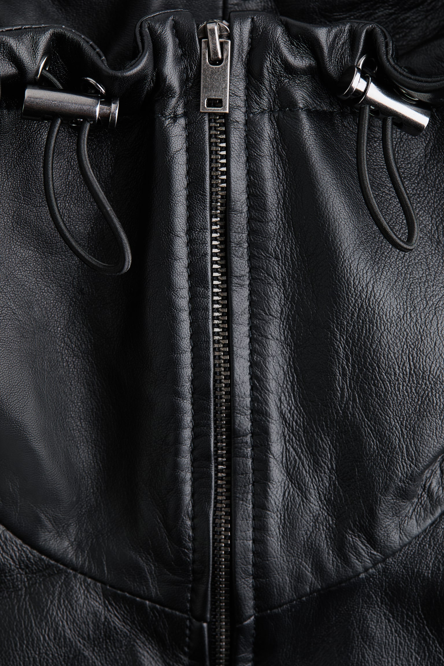Oversized leather anorak - Black - 3