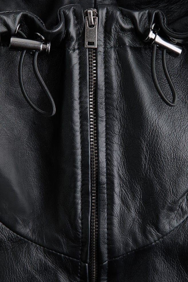 Oversized leather anorak - Black - 3