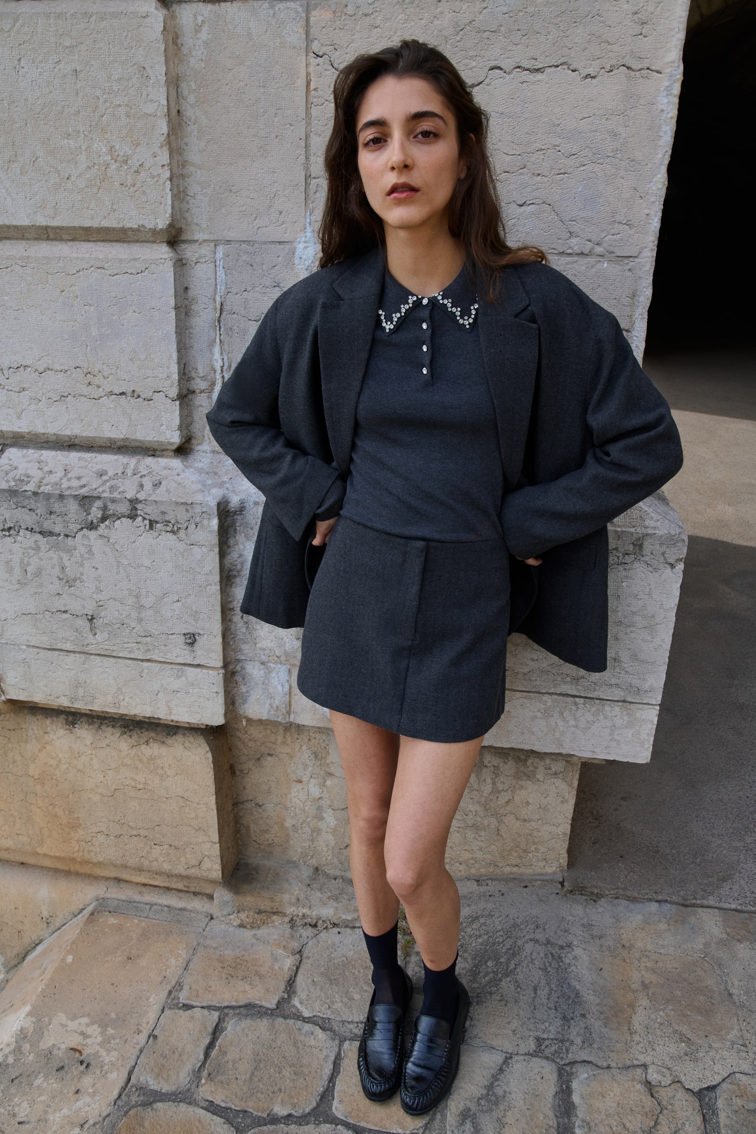 Женская юбка H&M Embellished Mini, цвет: Тёмный серый — фото 4