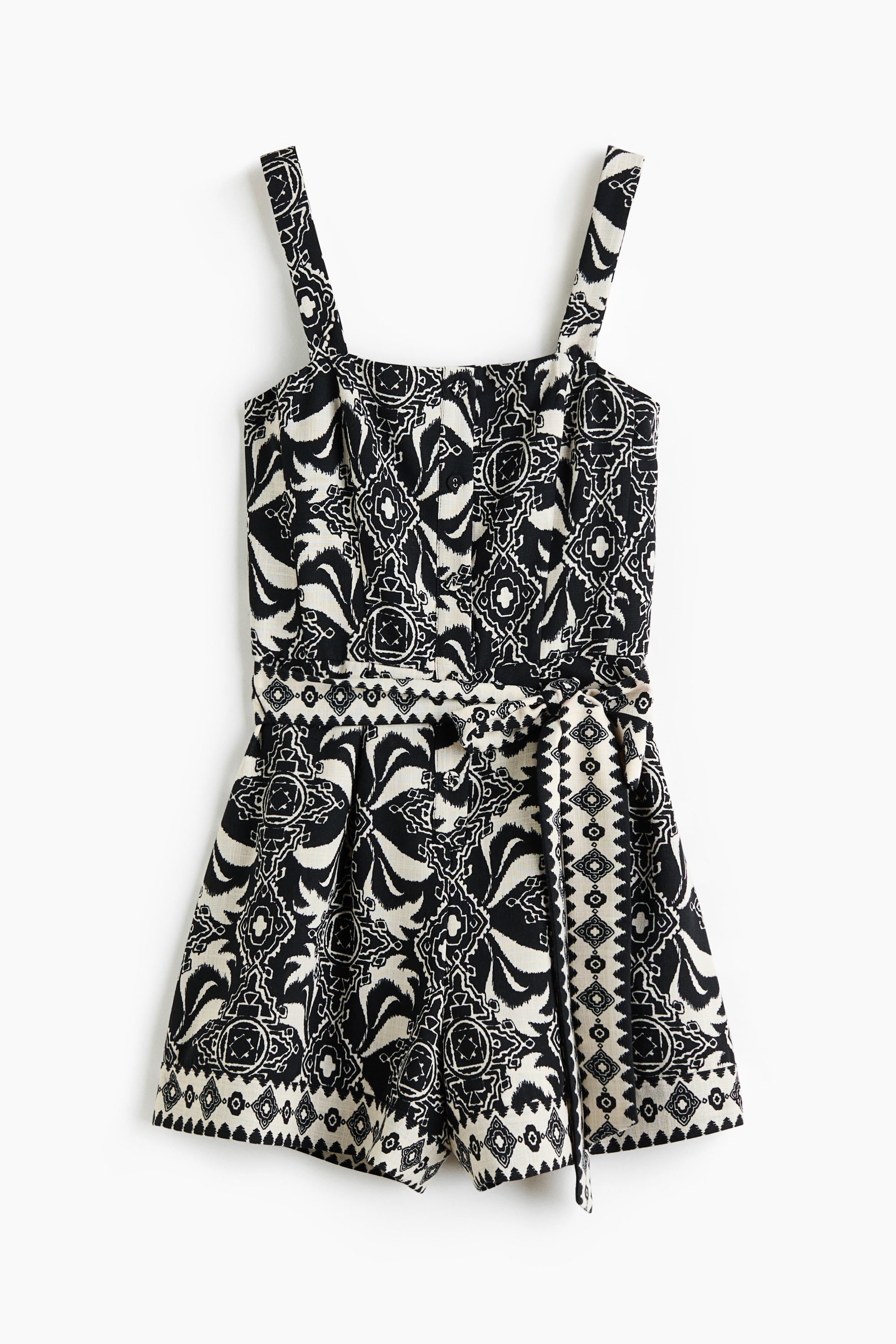 Tie-belt playsuit - Black/Patterned