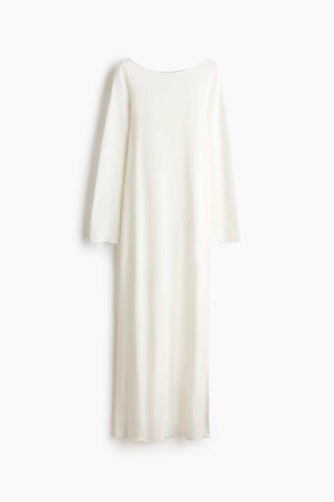 Fine-knit boat-neck dress - White/Black - 1