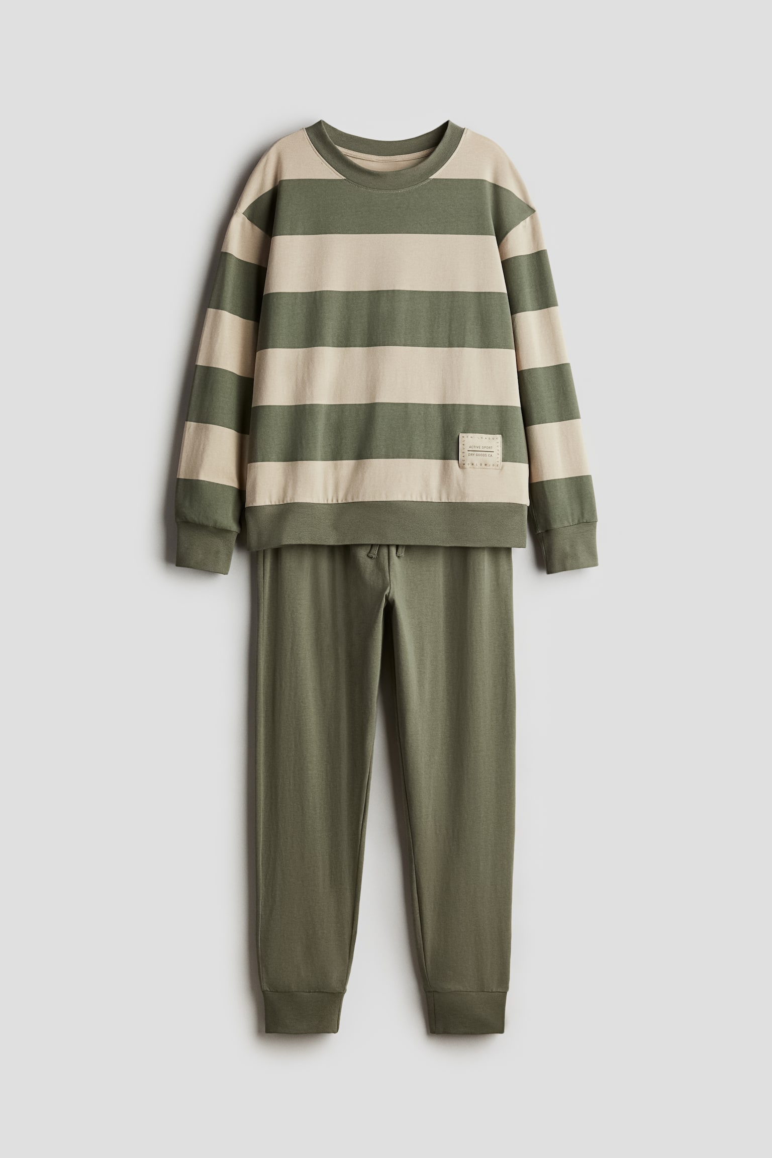 Cotton jersey pyjamas - Khaki/Beige striped/Navy blue/Grey marl - 1