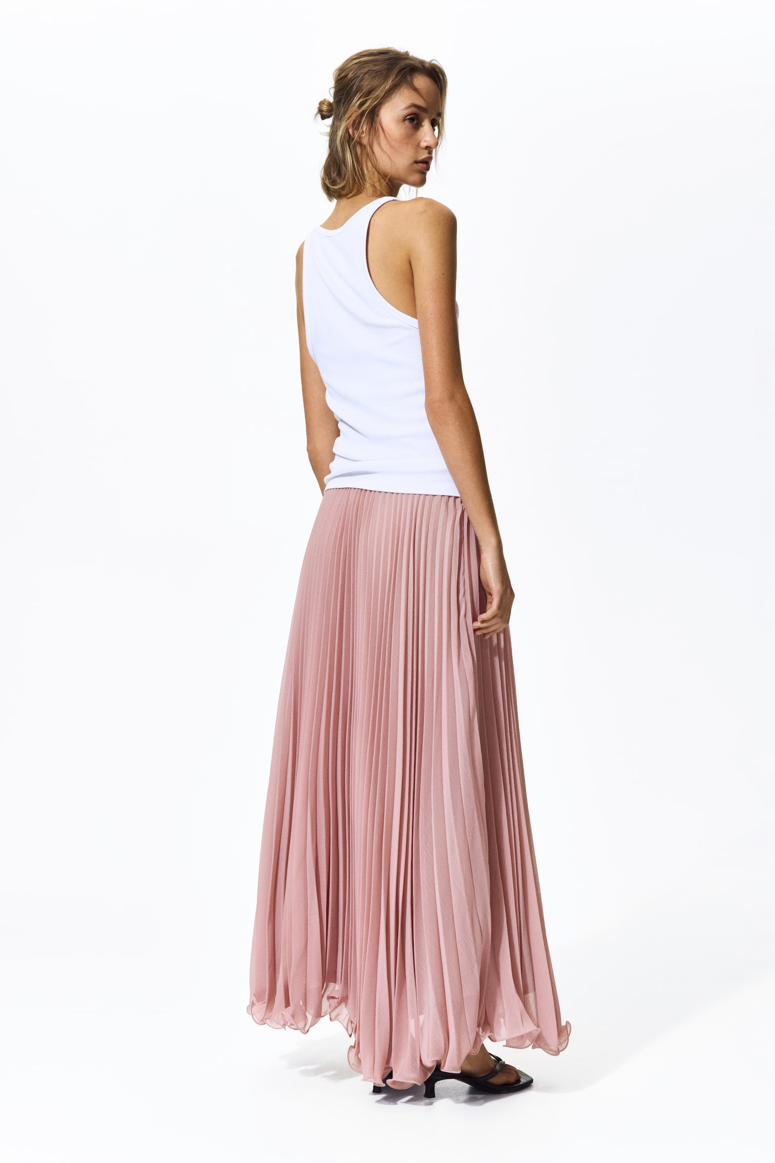 Sheer pleated skirt - Dusty pink/Khaki green/Red/Bright pink/Black - 5
