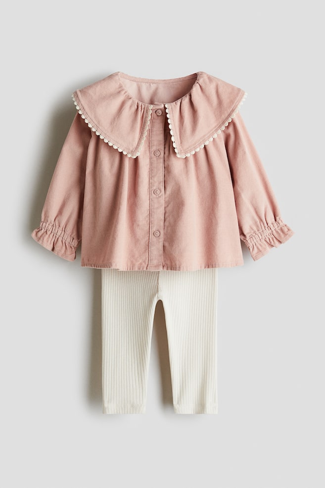 Blouse & Leggings Set - Light dusty pink/Light beige/Dark grey/White/Dark red/Light beige - 1