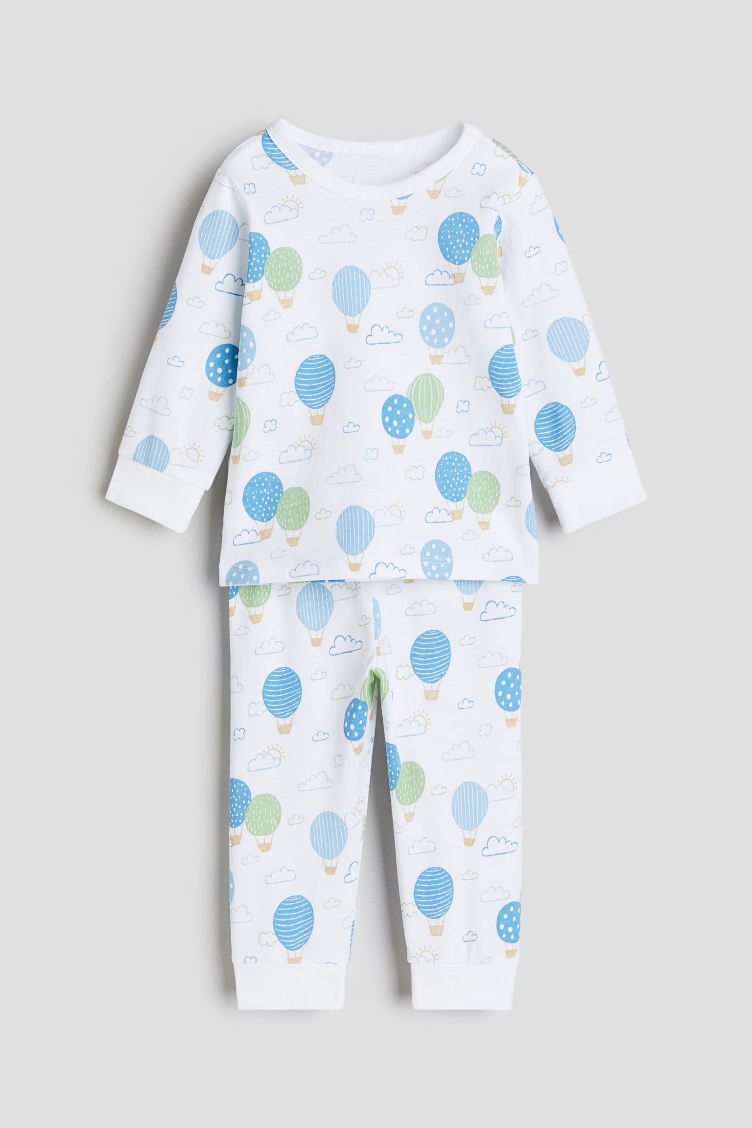 Print Cotton Pyjama Set - Light blue/Pattern/White/Vehicles/White/Animals - 1