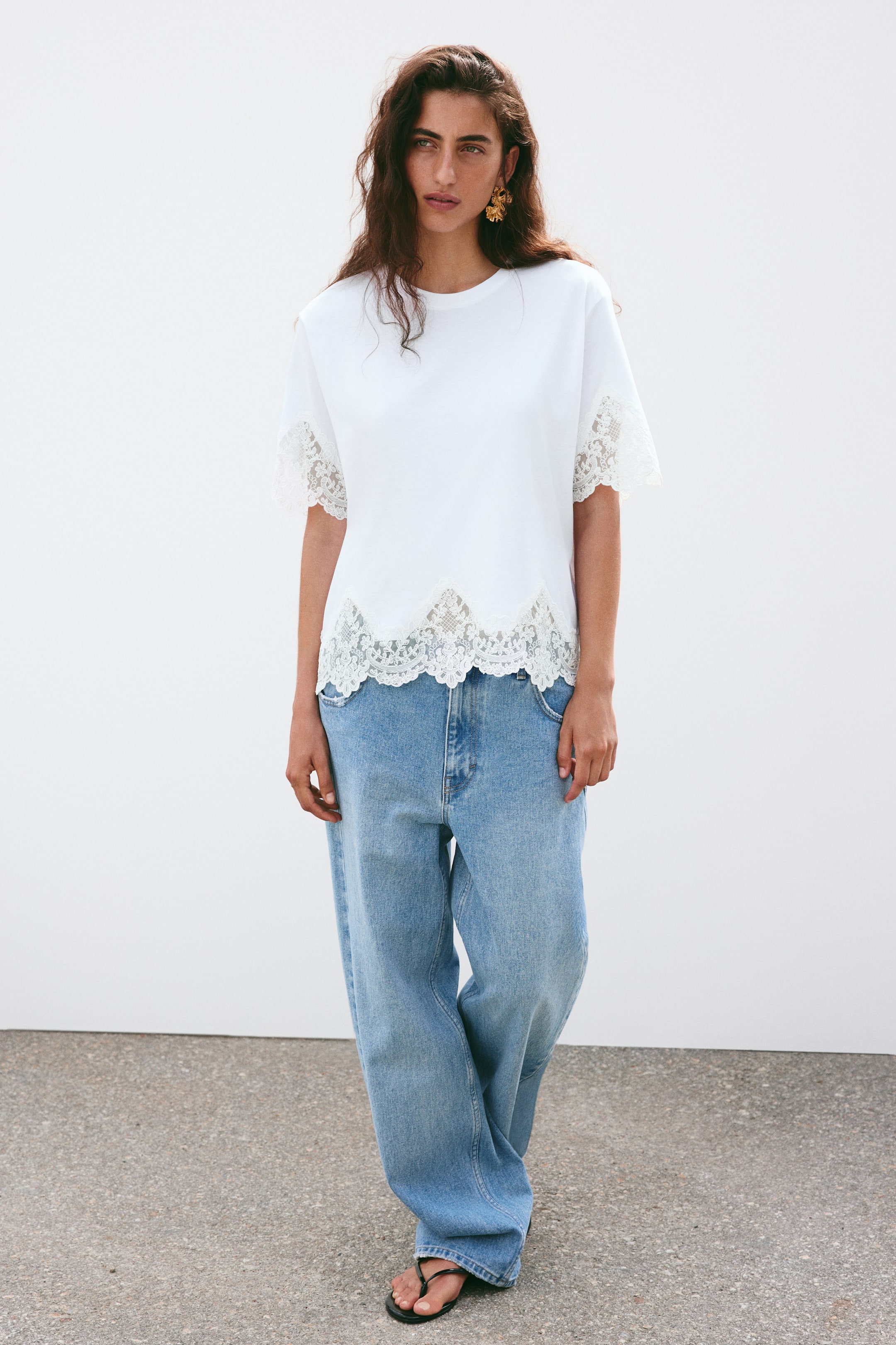 T-shirt en coton avec dentelle