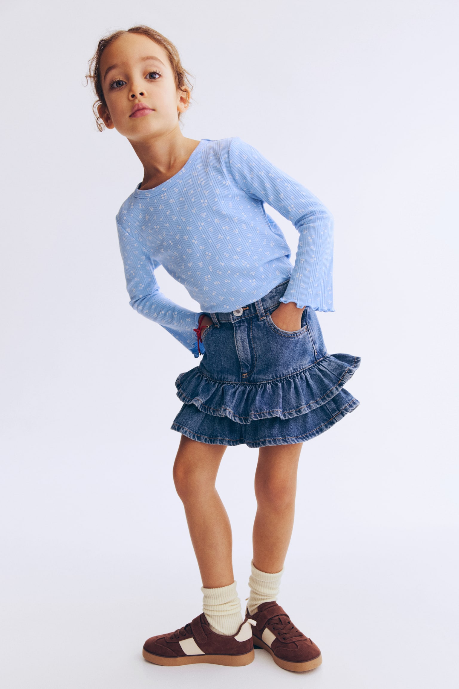 Top en jersey côtelé - Bleu/fleuri/Blanc/cœurs/Rose/coccinelles - 4