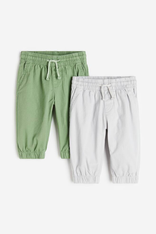 2-pack cotton twill joggers - Green/Light grey