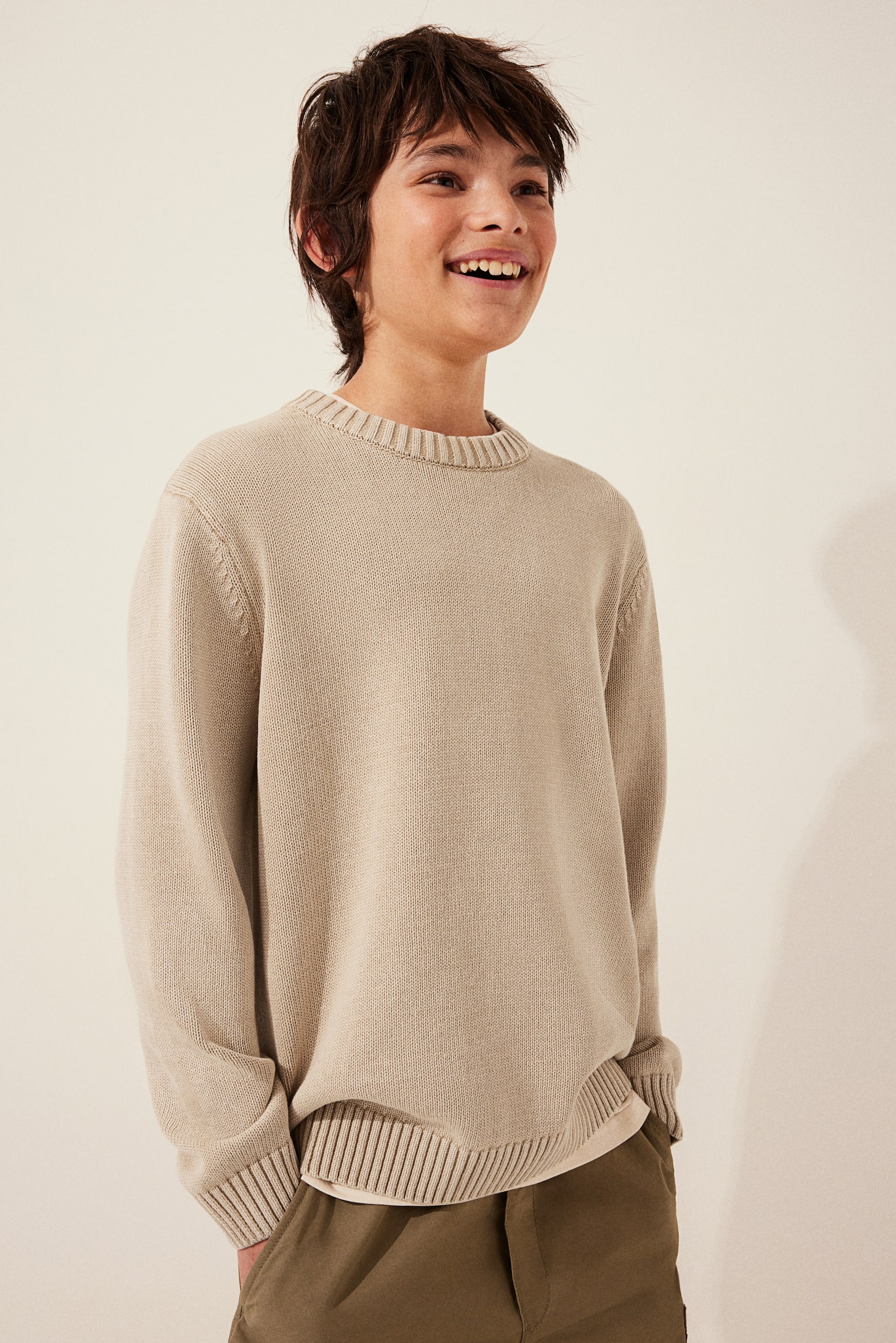 Loose-fit jumper - Beige/Washed dark blue - 2