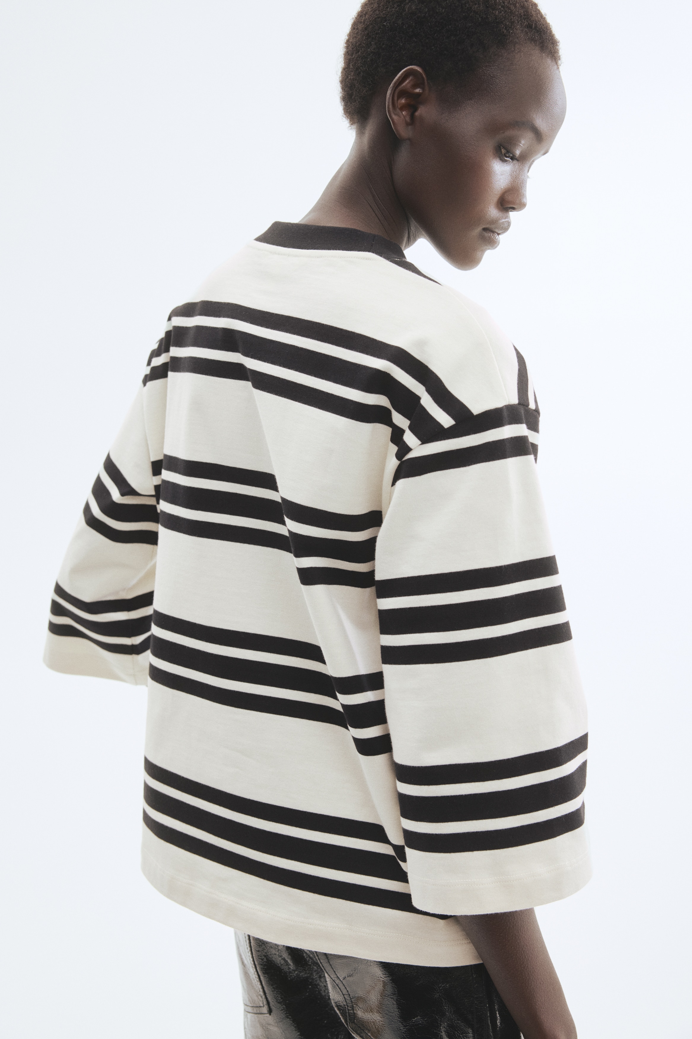 Women's White/black striped Loose-Fit Cotton Top | H&M US