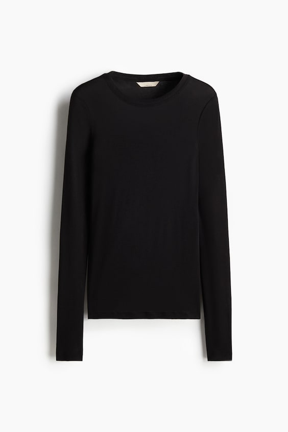 Женский топ H&M Pima Cotton Jersey Top, цвет: Чёрный