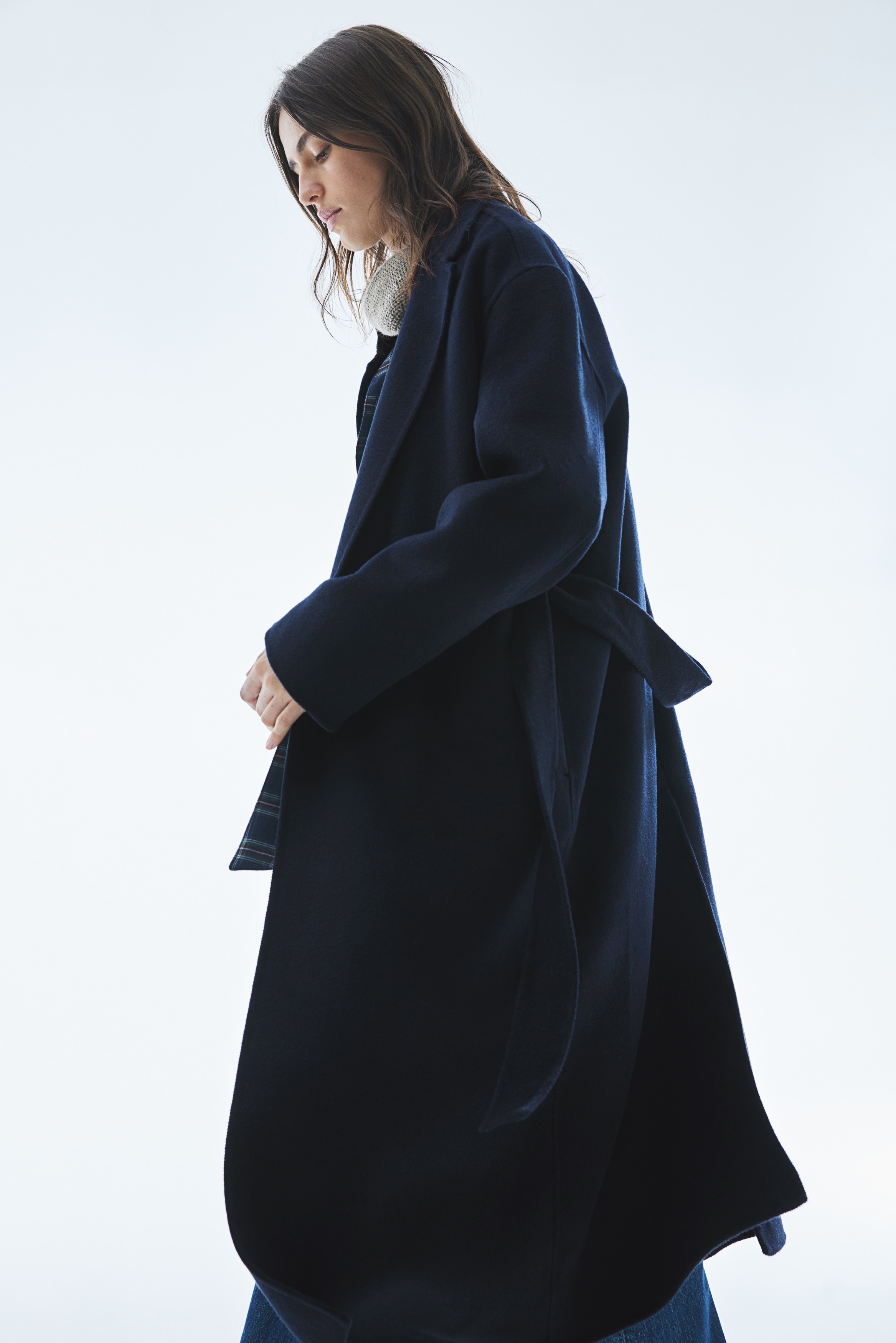 ハンドメイドウールブレンドコート - ネイビーブルー - レディース