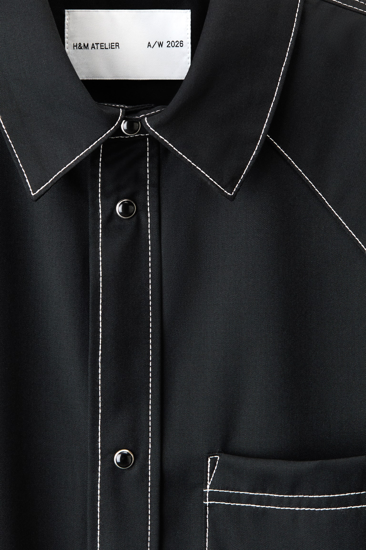 Мужская рубашка H&M Regular-Fit Wool-Blend Twill, цвет: Чёрный — фото 8