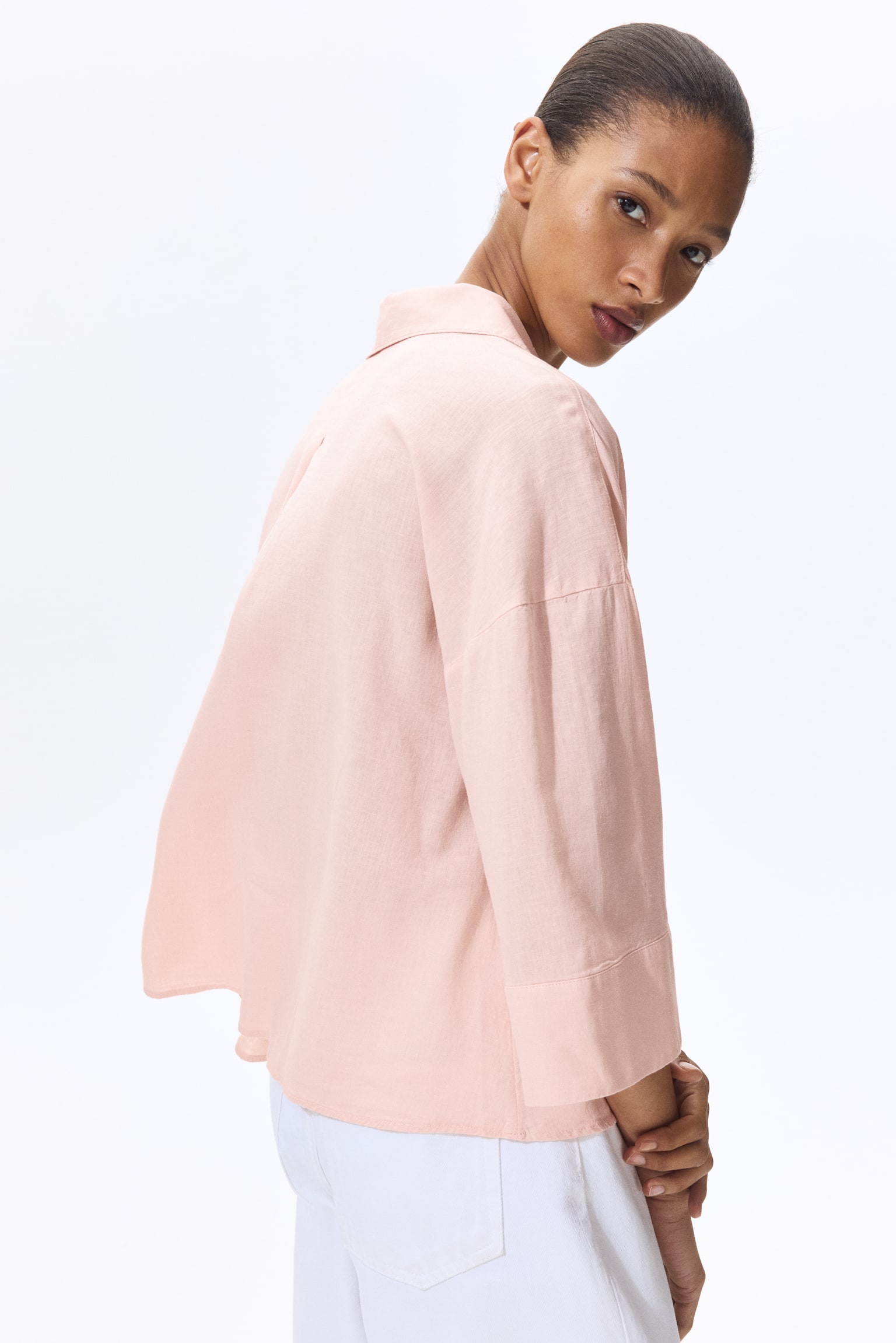 Linen-blend shirt-Light pink - 5