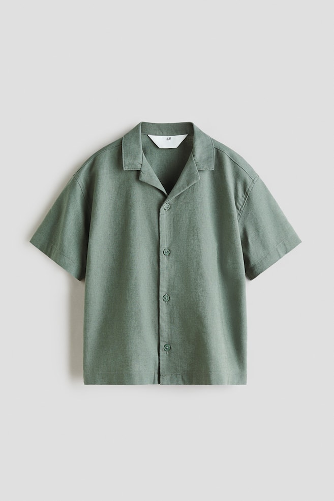 Linen-Blend Resort Shirt - Dusty khaki green/Dark blue/taupe striped/Light taupe/dinosaurs - 1