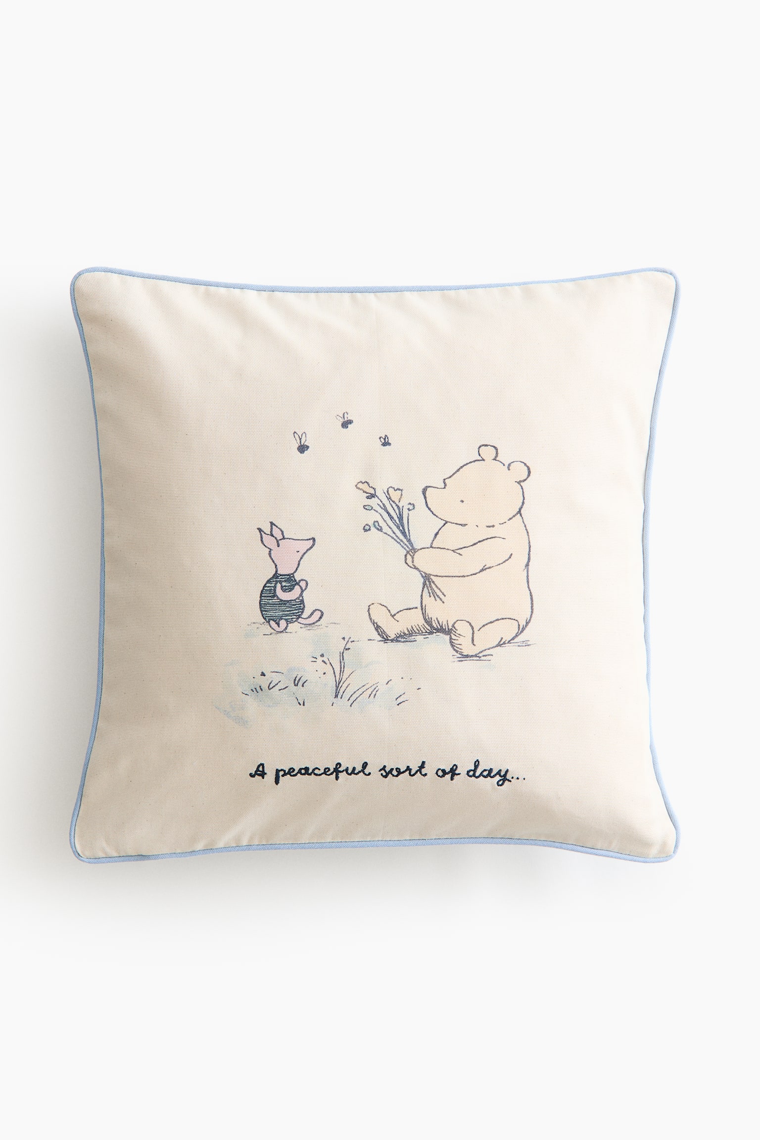 Print-motif canvas cushion cover - Light blue/Winnie the Pooh/Light green/Winnie the Pooh - 1