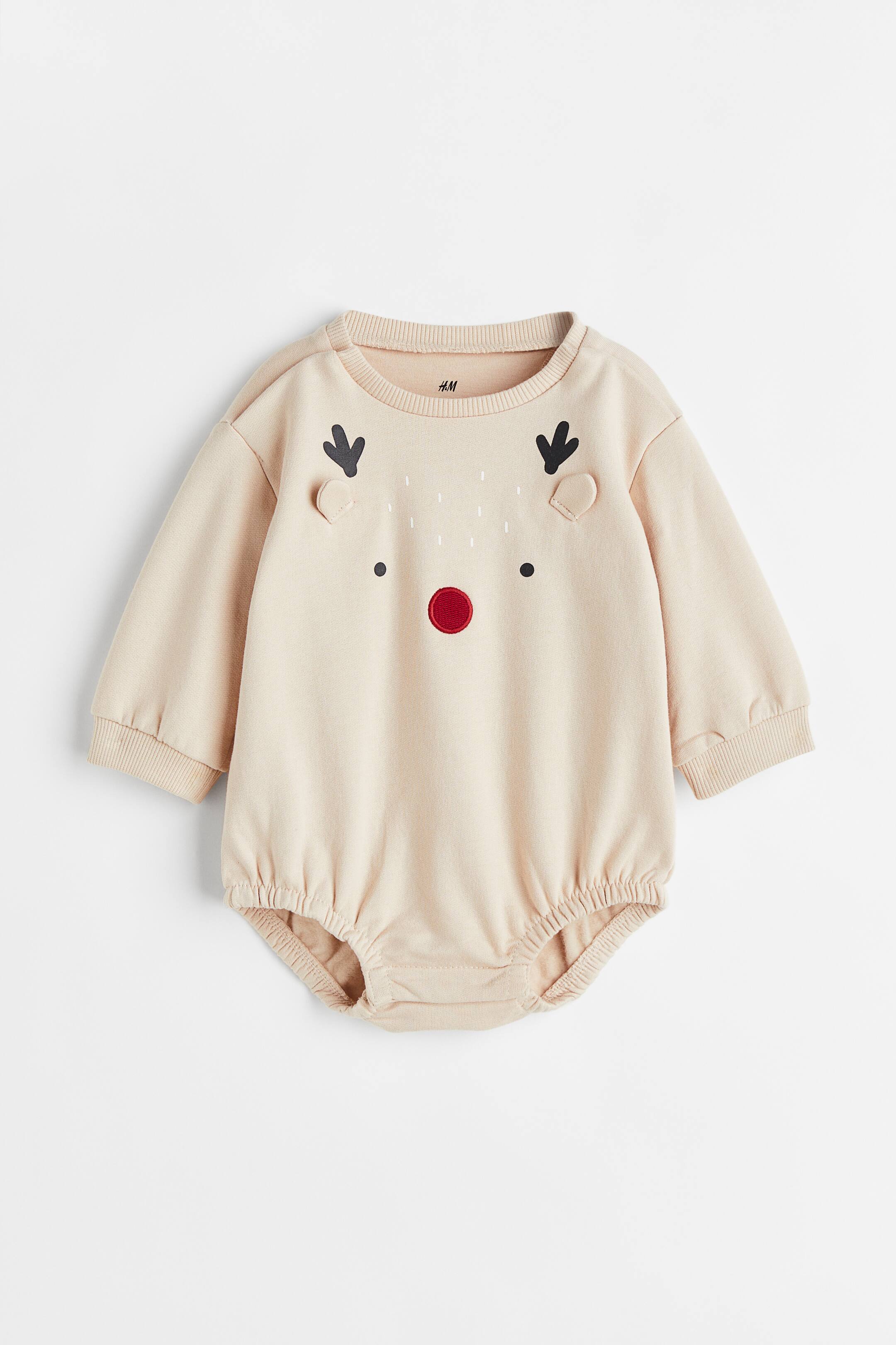 View larger image: Sweatshirt Romper Suit - Light beige/deer - Kids | H&M US 1
