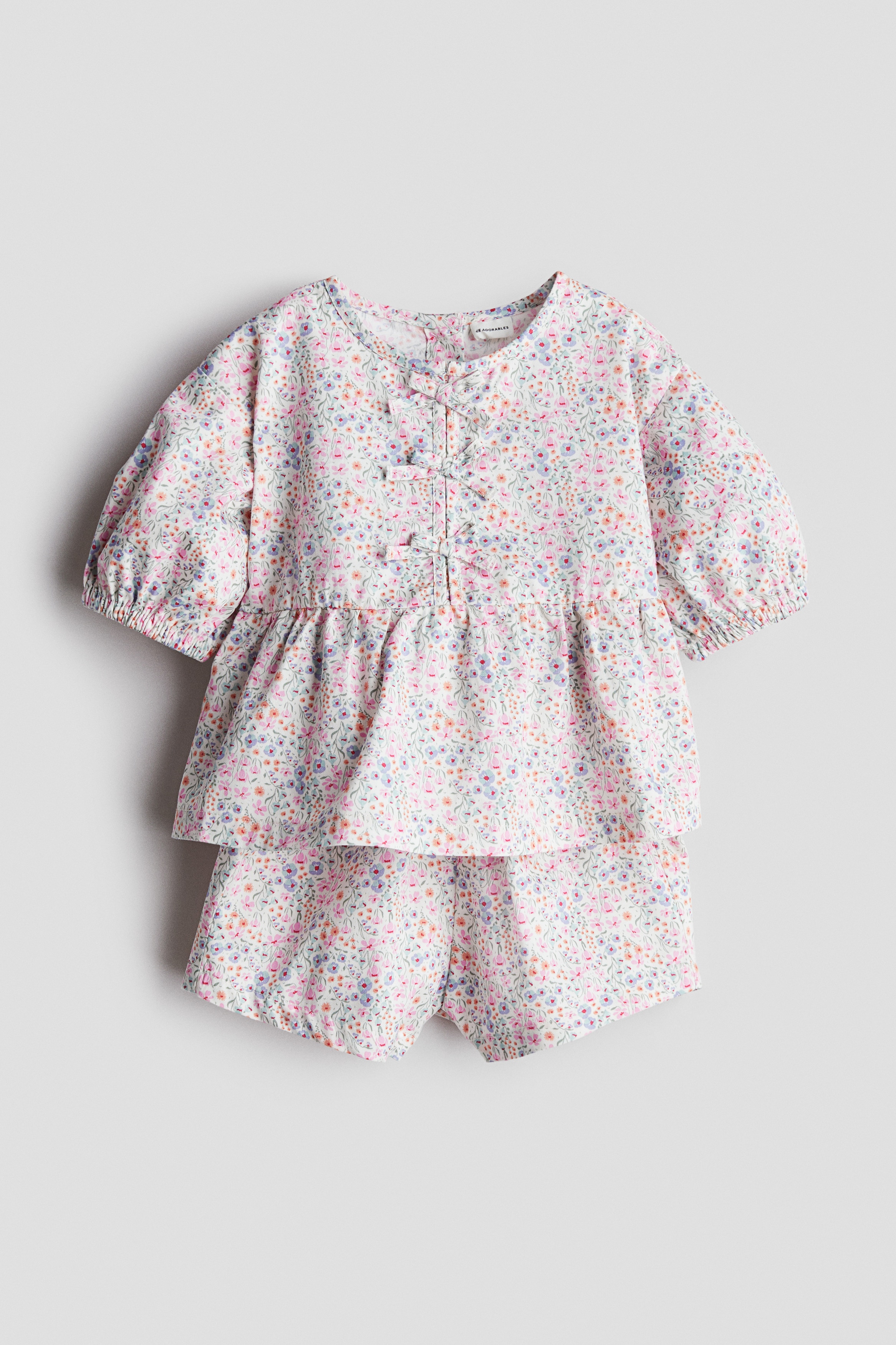 Tweedelige set van katoenen popeline - Roze/bloemen