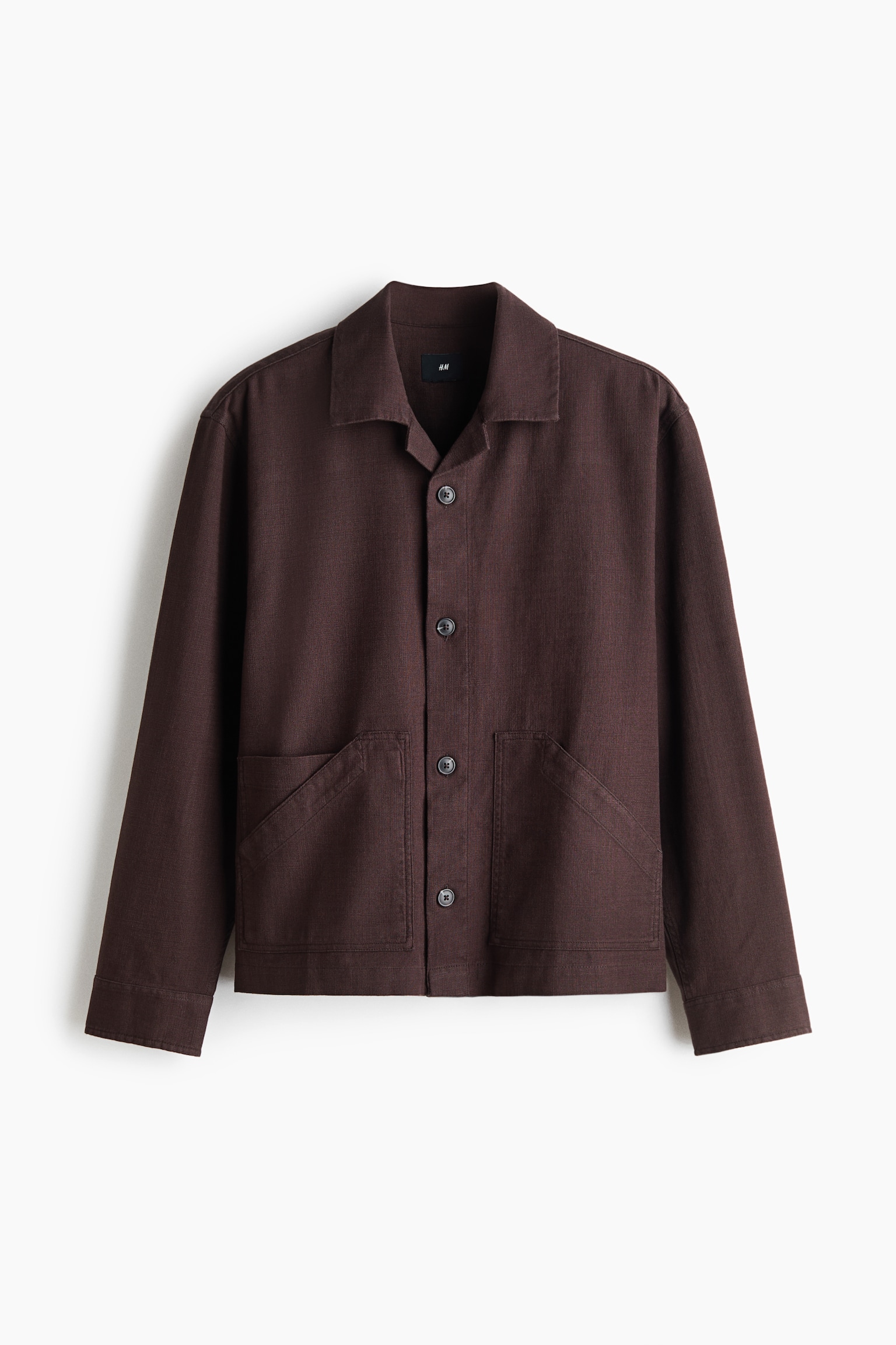 Мужская рубашка H&M Cotton Resort Overshirt, цвет: Тёмный коричневый — фото 1
