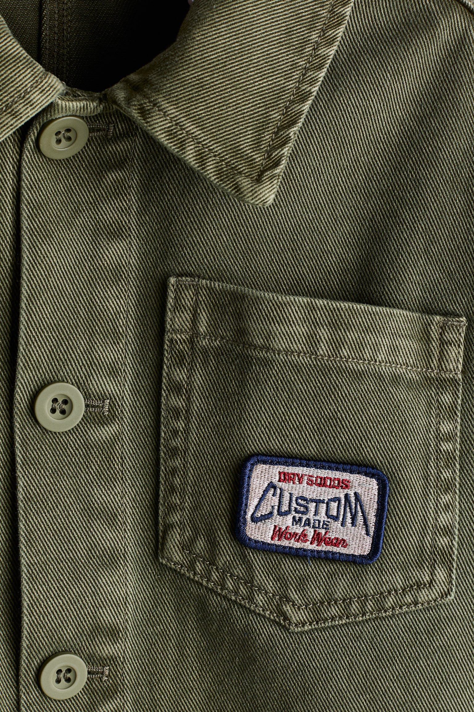 Детская рубашка H&M Cotton Twill Overshirt, цвет: Хаки зелёный — фото 2