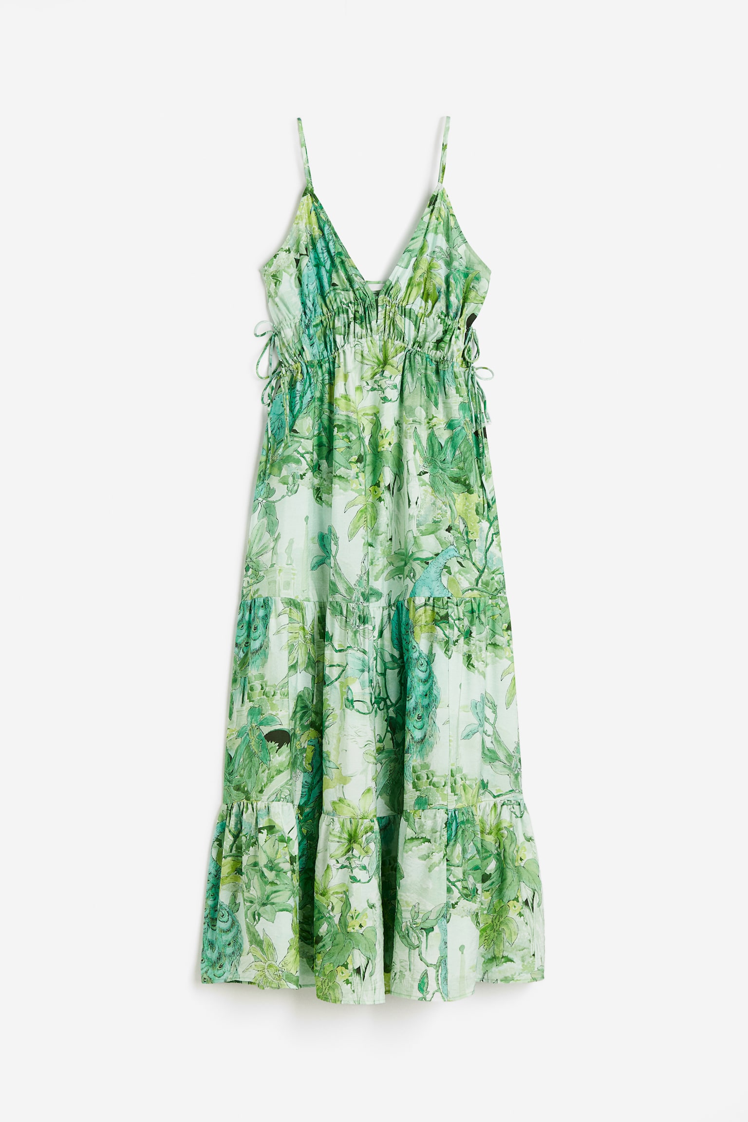 Drawstring-detail maxi dress - Light green/Patterned - 1