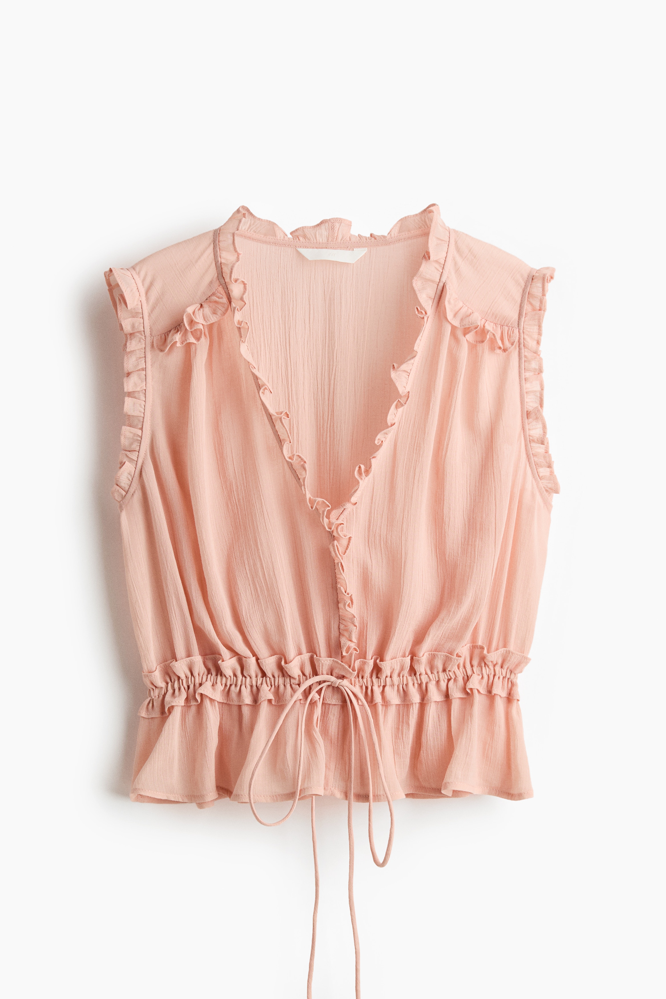 Top de lyocell con bordes de olán - Rosa durazno/Blanco/Morado oscuro/Flores