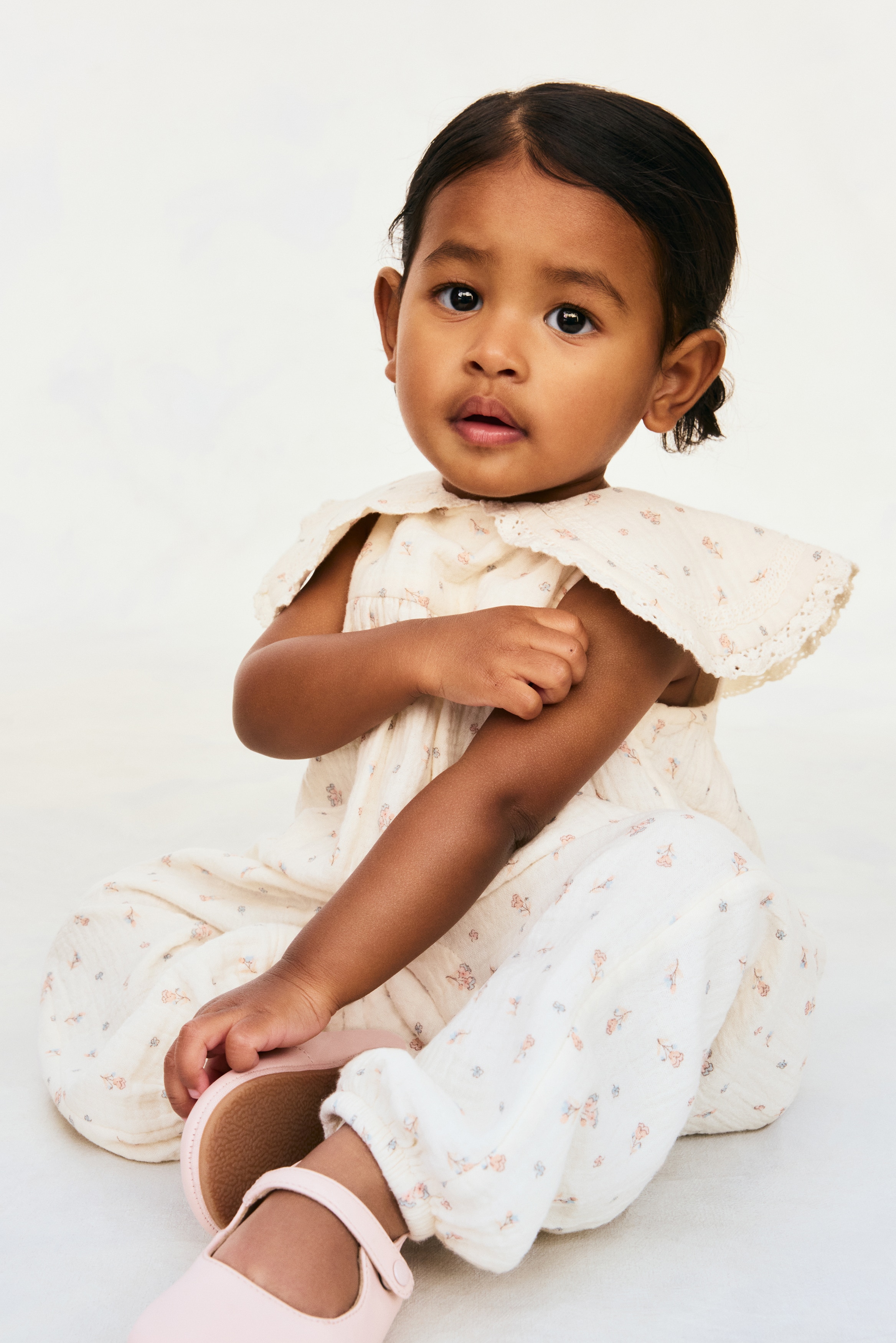 Combinaison en mousseline de coton - Crème/fleuri/Rose clair ancien