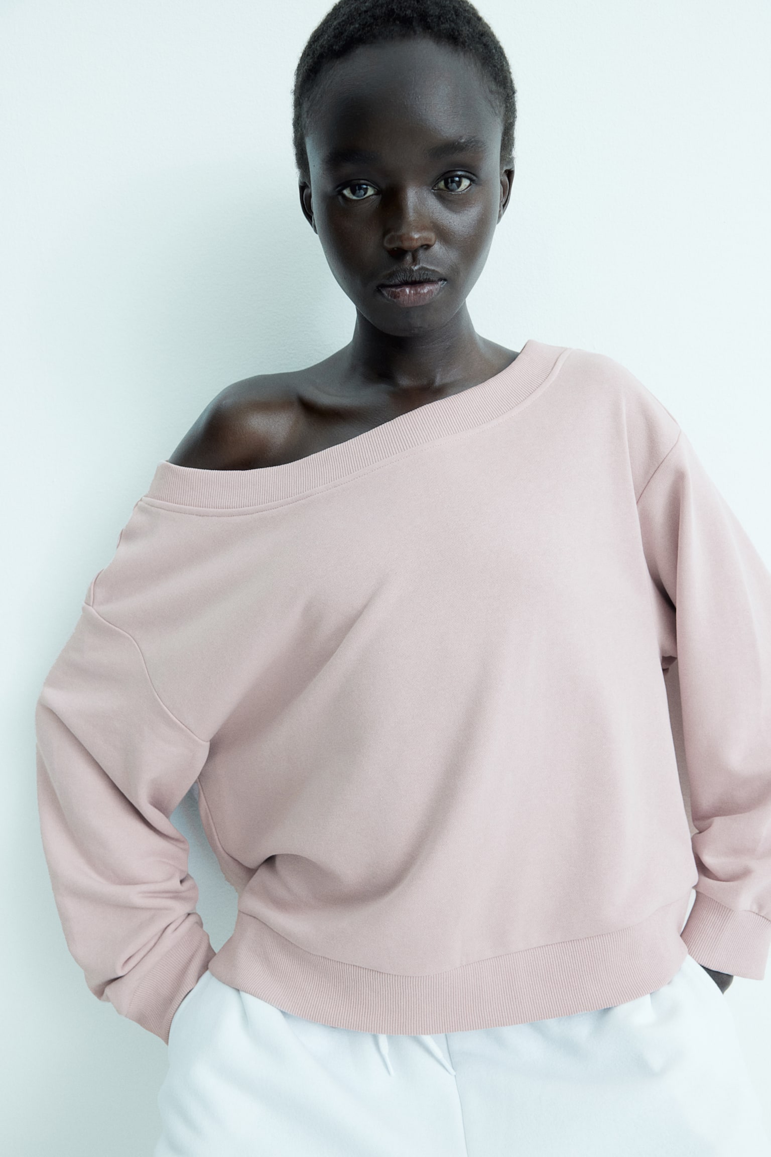 Off shoulder-sweatshirt - Ljus dimrosa/Svart/Ljusgråmelerad/Mörkgrå - 1