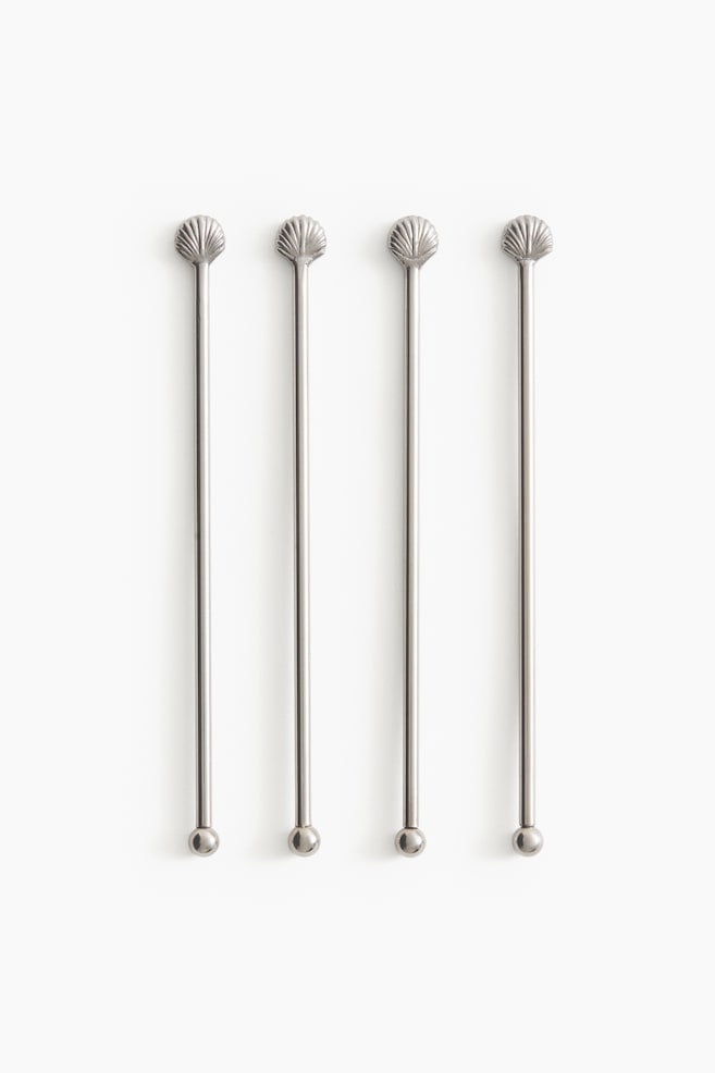 4-pack seashell drink stirrers - Silver-coloured - 1