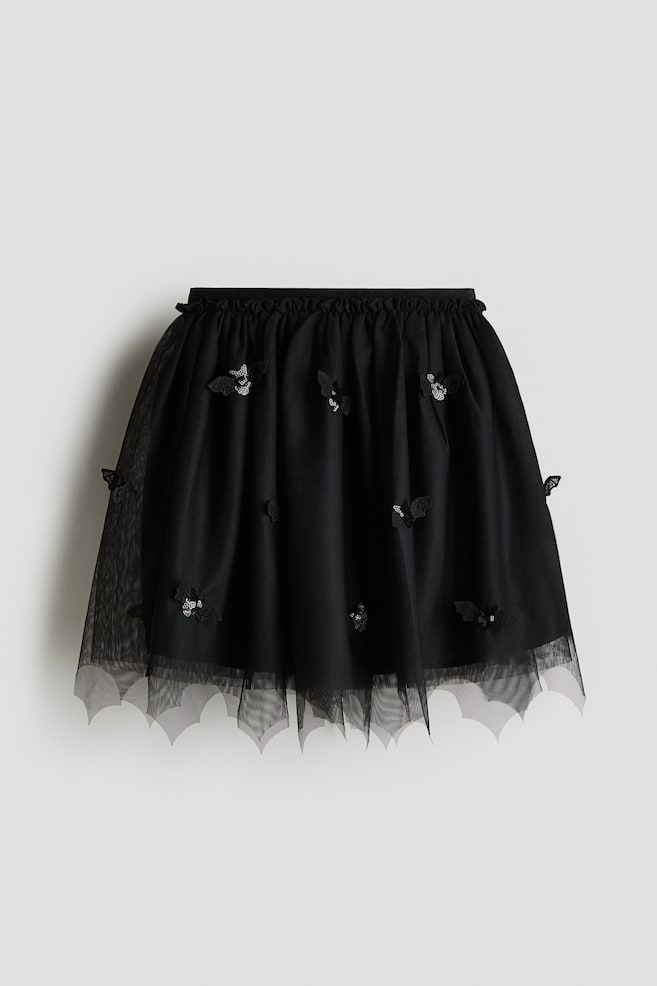 Appliqué Tulle Skirt - Black/Bats - 1
