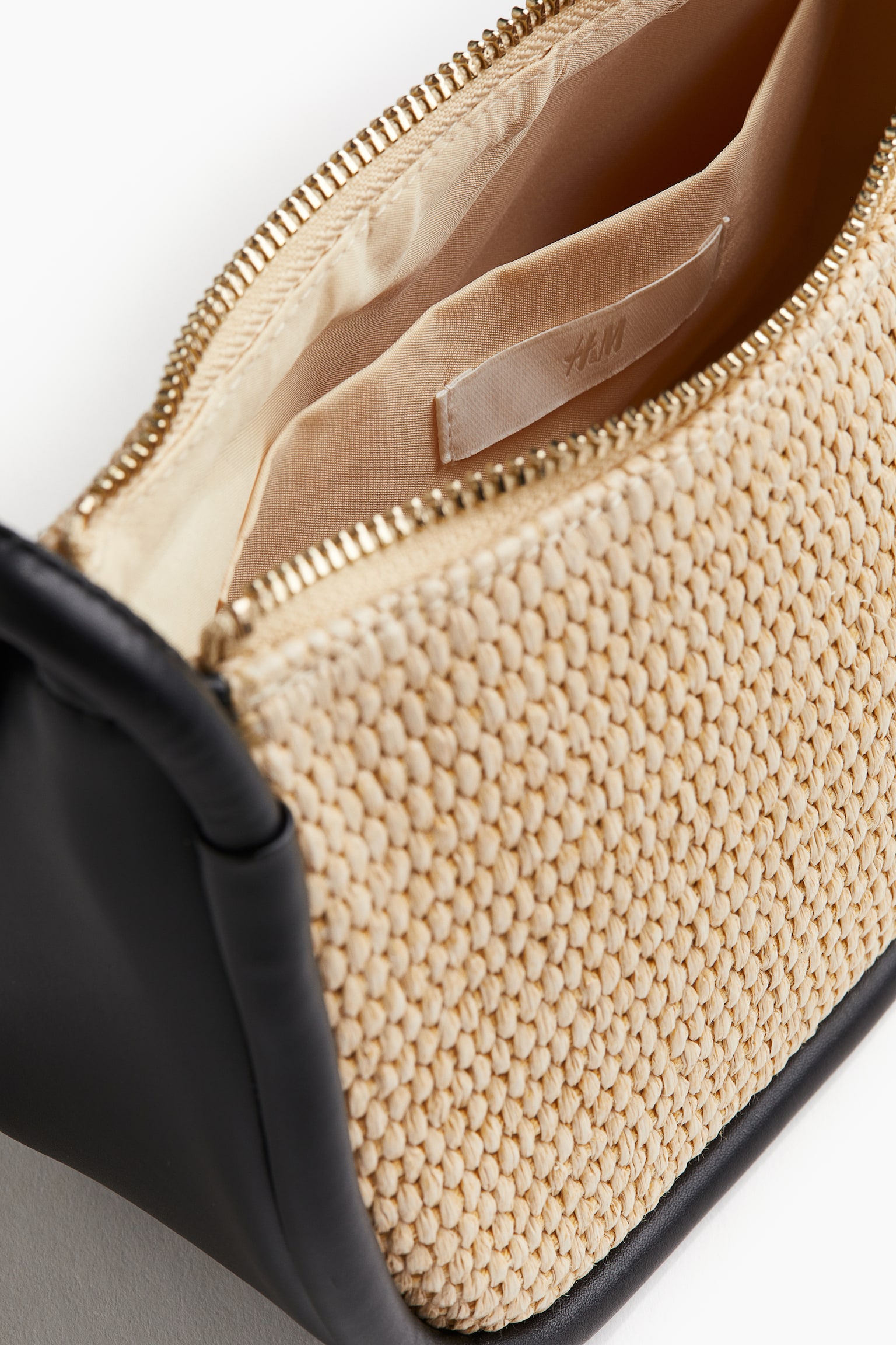 Crossbody Straw Bag - Beige/Black - 3