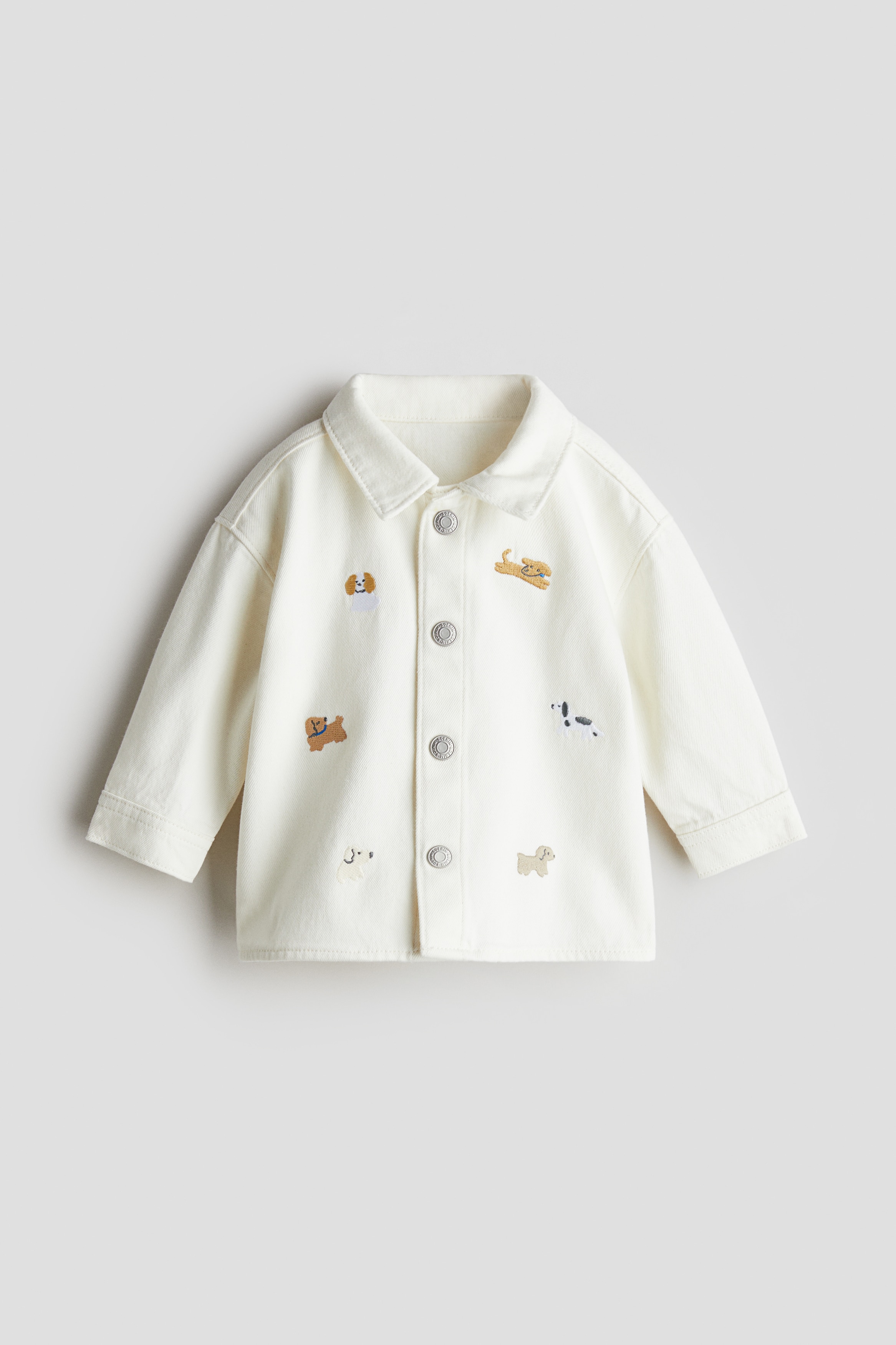 Embroidery-detail denim shirt - White/Dogs