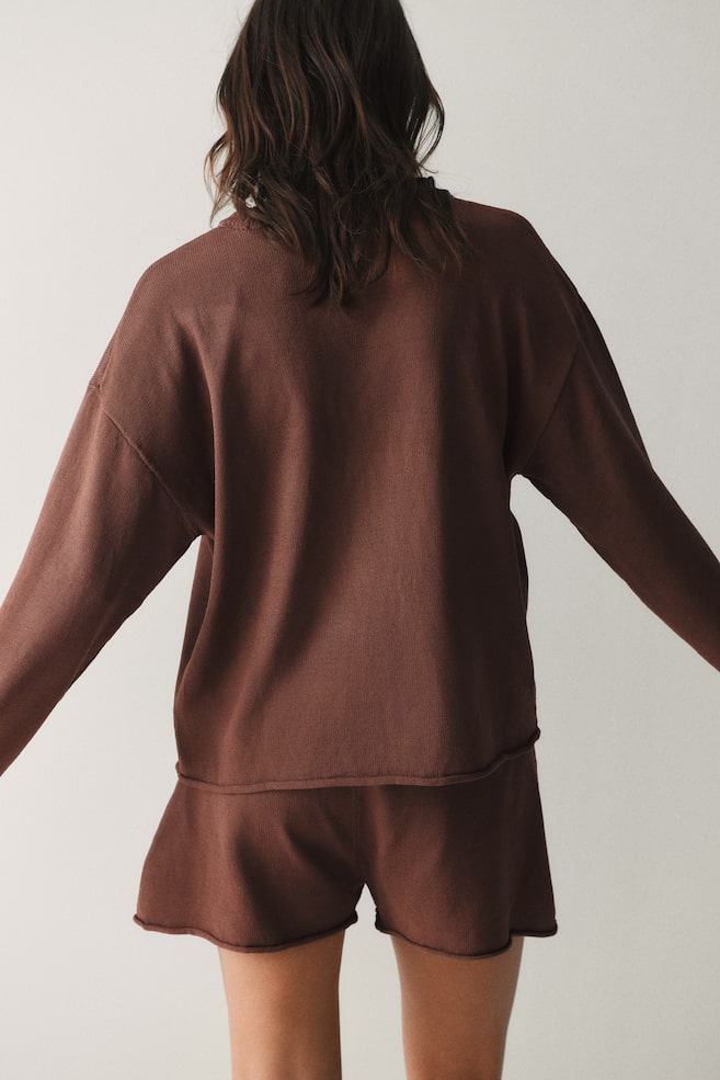 Rolled-Edge Sweater - Brown/Light dusty pink - 4