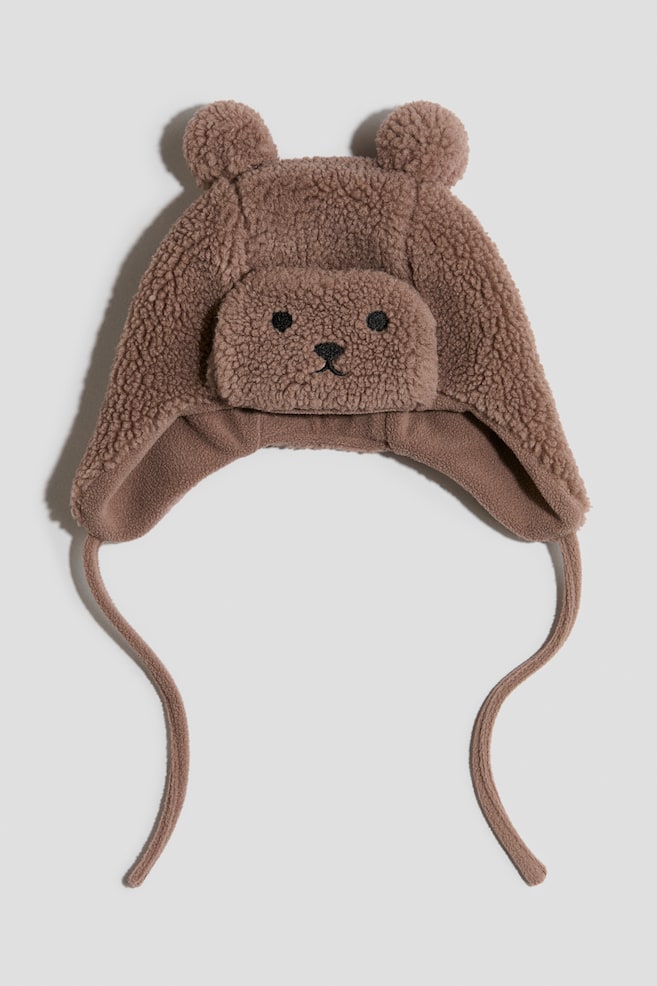 Fleece-lined teddy trapper hat - Brown - 1