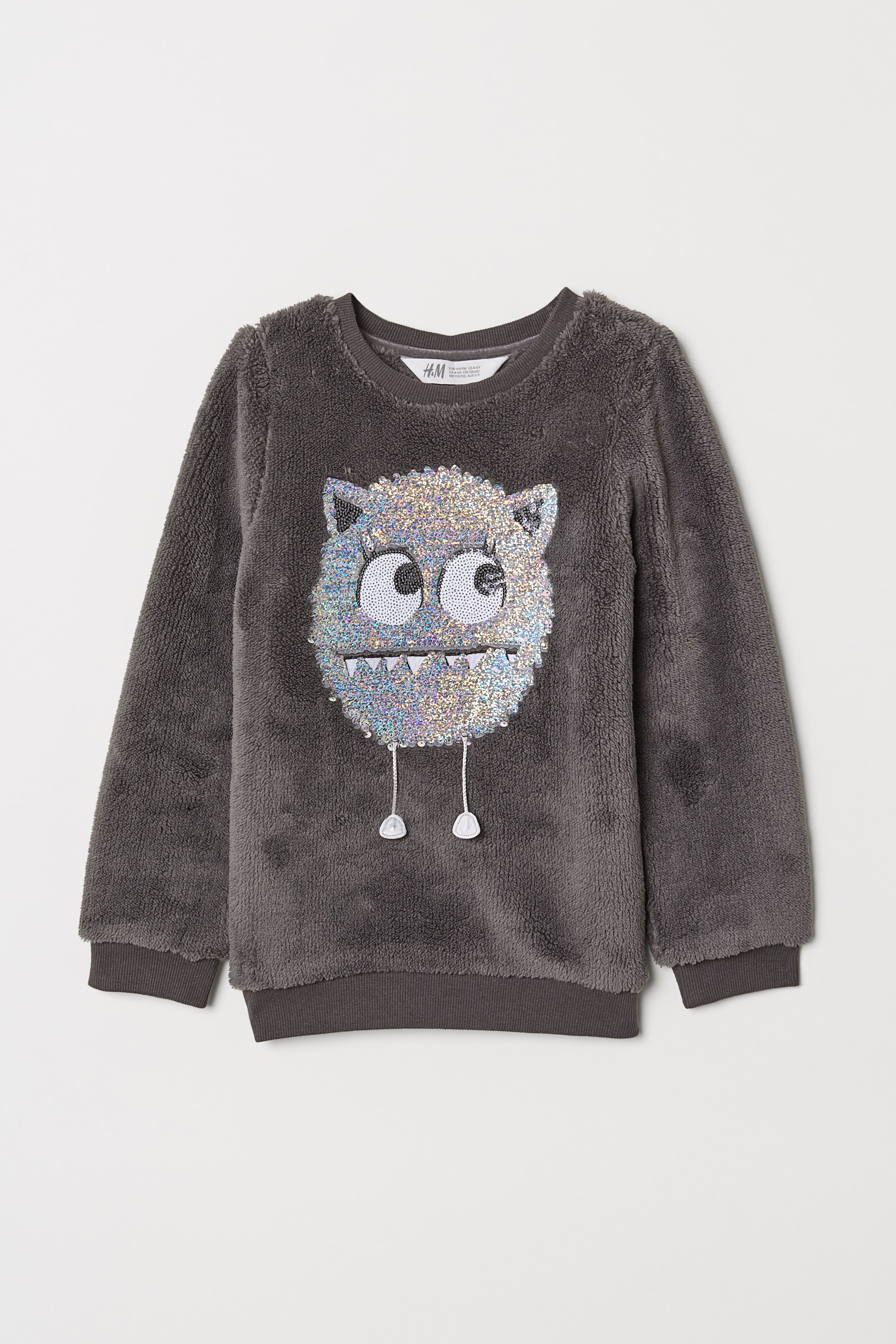 Преглед на по-голямо изображение: Мъхеста блуза с пайети - Тъмносив/Чудовище - ДЕЦА | H&M BG 1