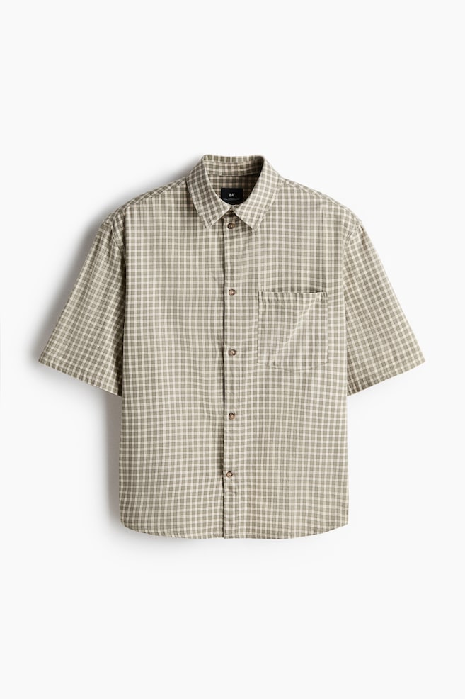Relaxed Fit Short-sleeved cotton shirt - Khaki green/Checked/Black/Checked - 1