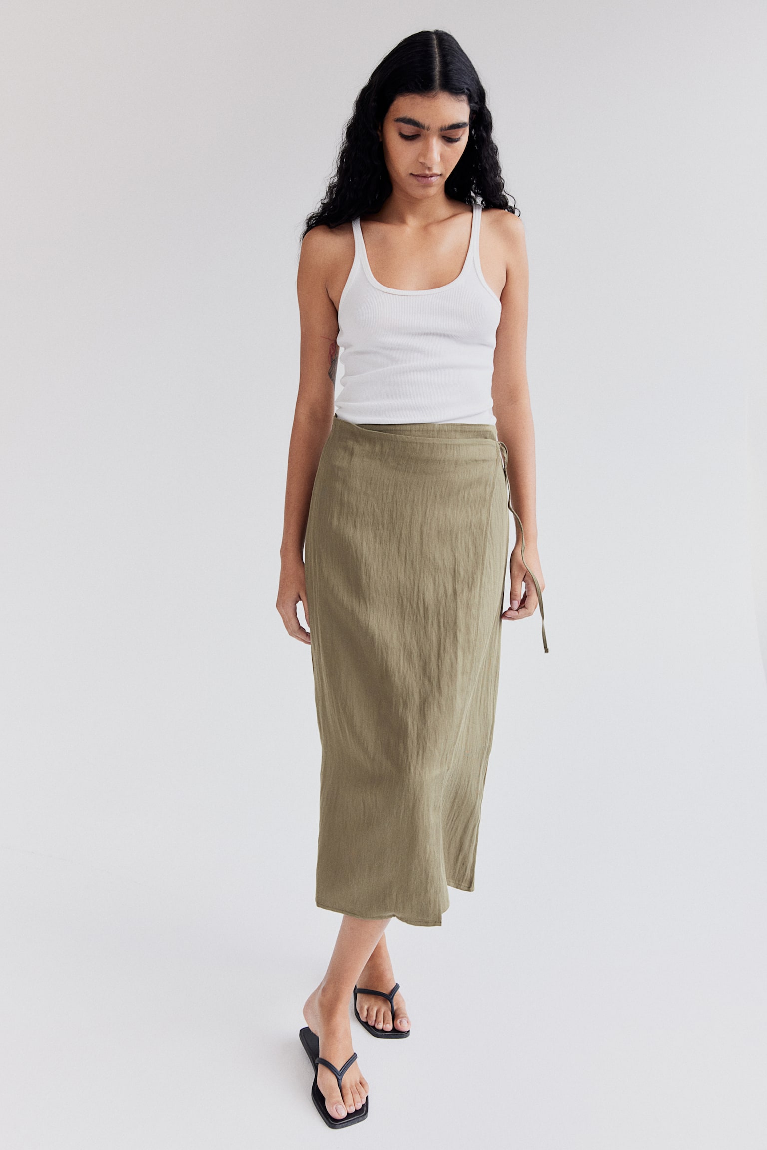 Twill wrap skirt - Dark khaki beige - 6