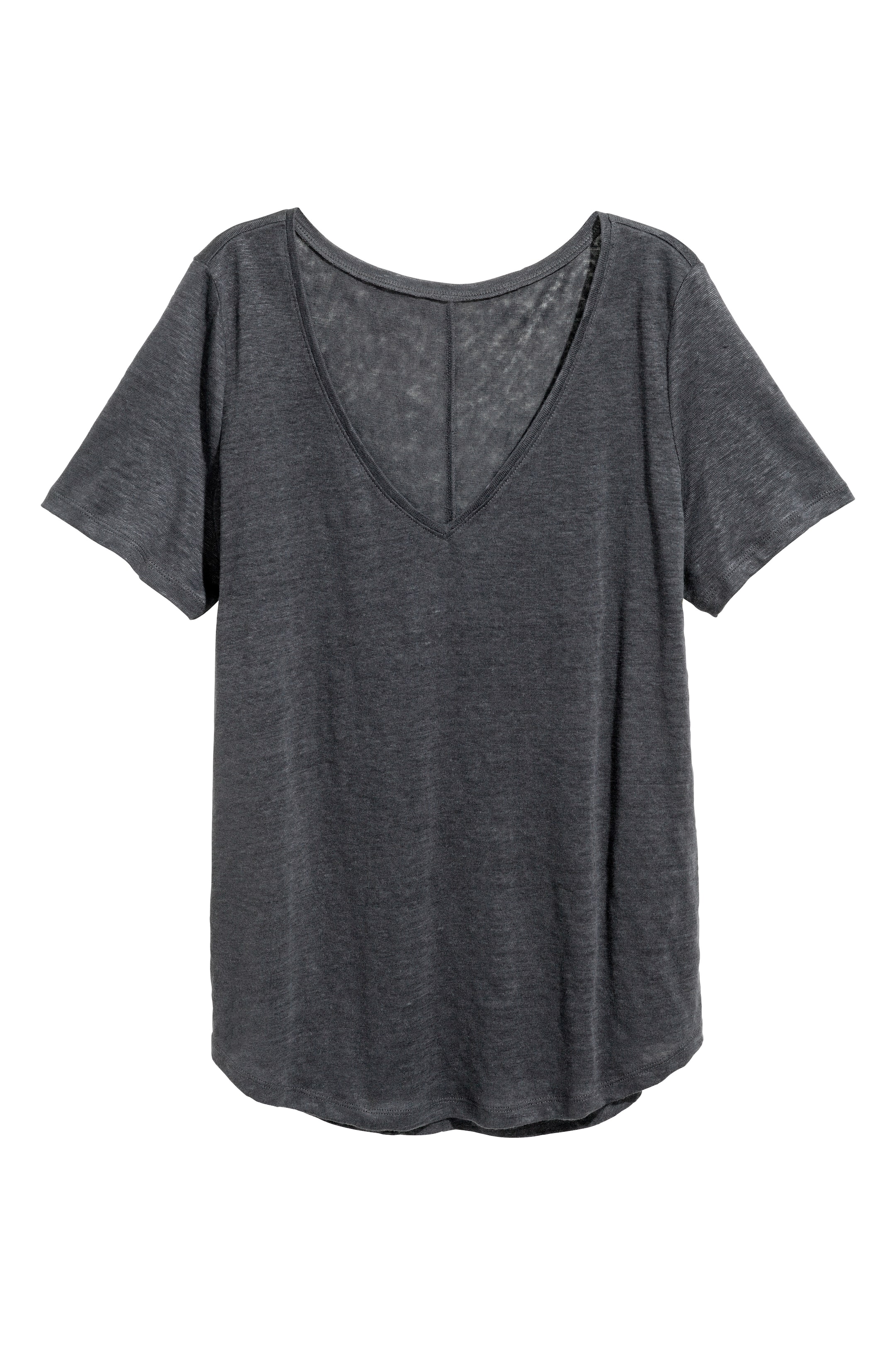 Zobacz większy obraz: Lniany top z dekoltem w serek - Ciemnoszary melanż - ONA | H&M PL 1