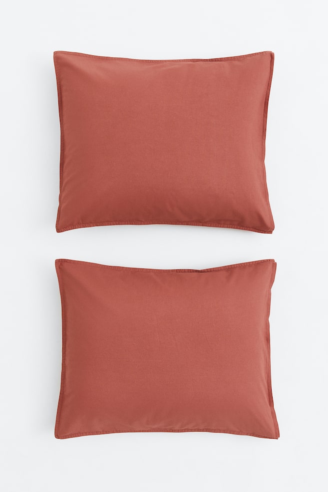 2-pack cotton pillowcases - Rust red/White/Dark grey/Light mole/dc - 1