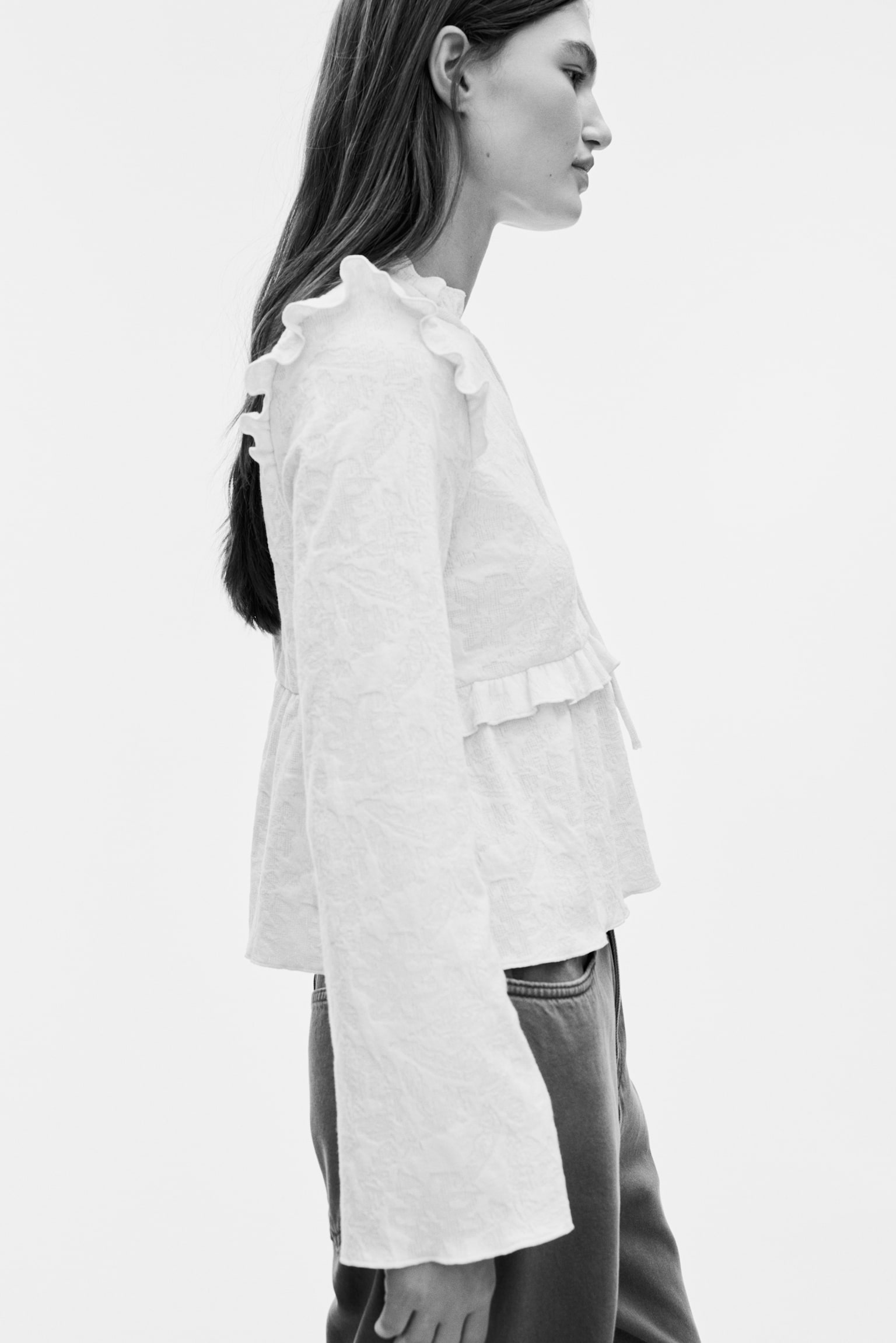 Camicetta in jersey jacquard - Crema/Nero - 3