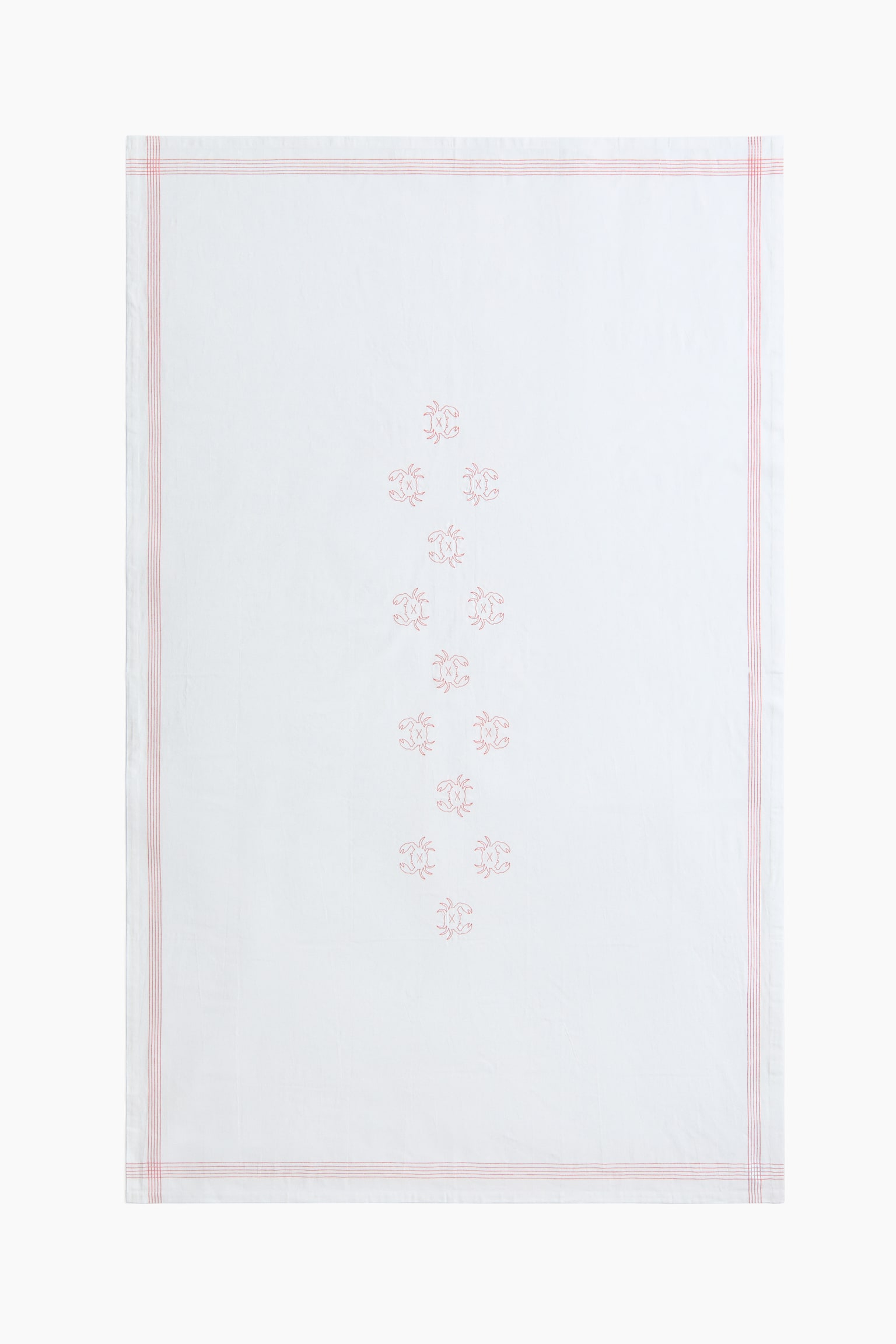 Embroidery-motif linen-blend tablecloth-Orange/Crabs - 4