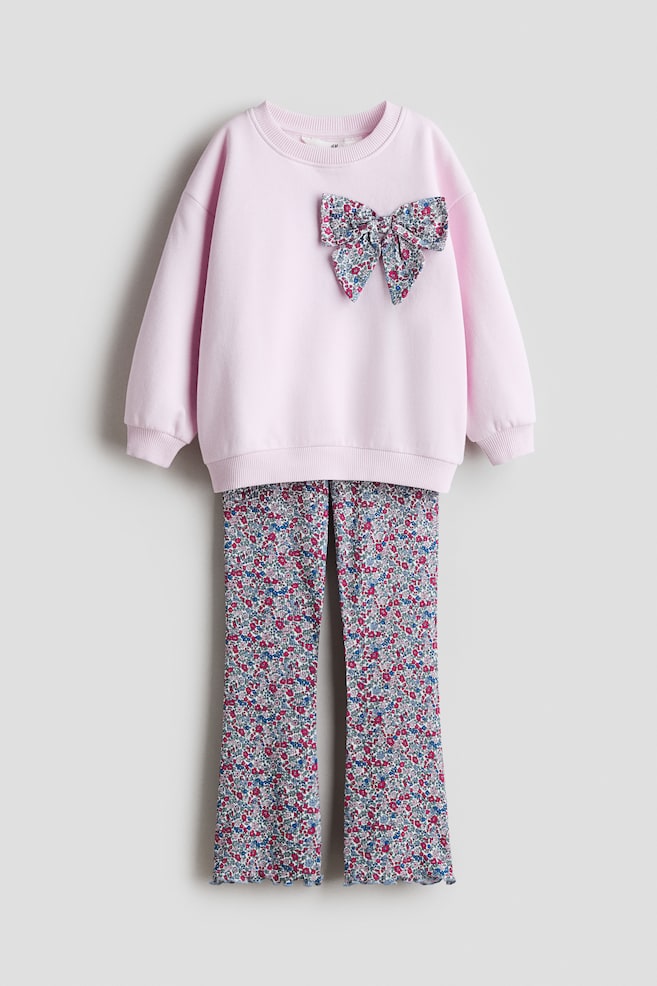 2-Piece Sweatshirt and Leggings Set - Light pink/floral/Beige/leopard print - 1