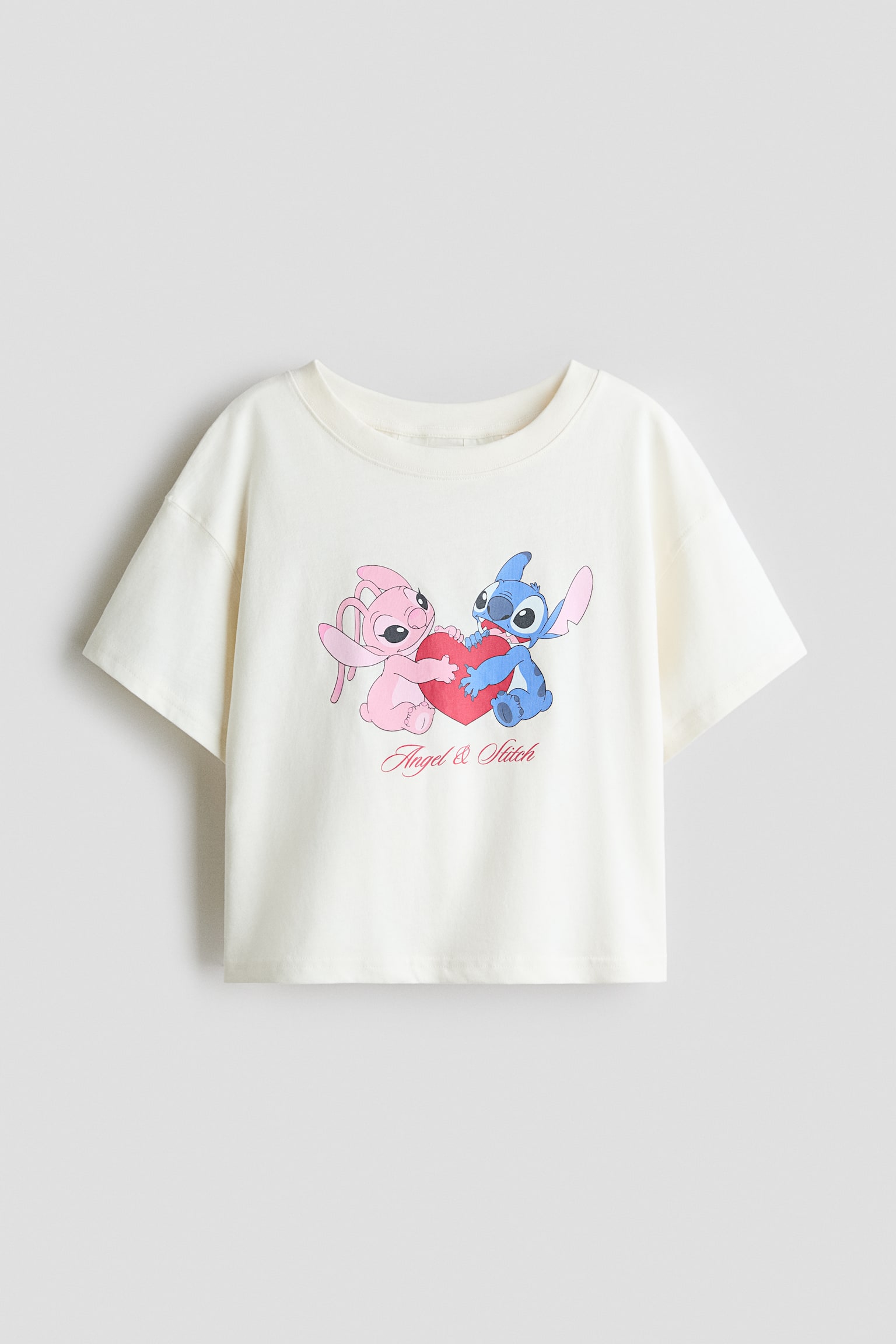 Painokuvallinen puuvillainen T-paita - Valkoinen/Lilo & Stitch/Vaalea harmaameleerattu/Ressu/Vaaleanroosa/Kuromi