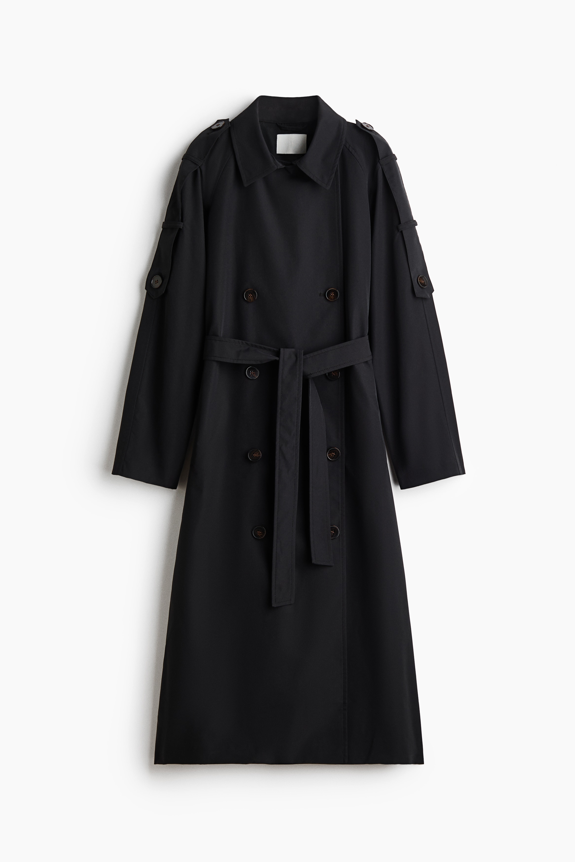Double-Breasted Trench Coat - Black/Dark beige