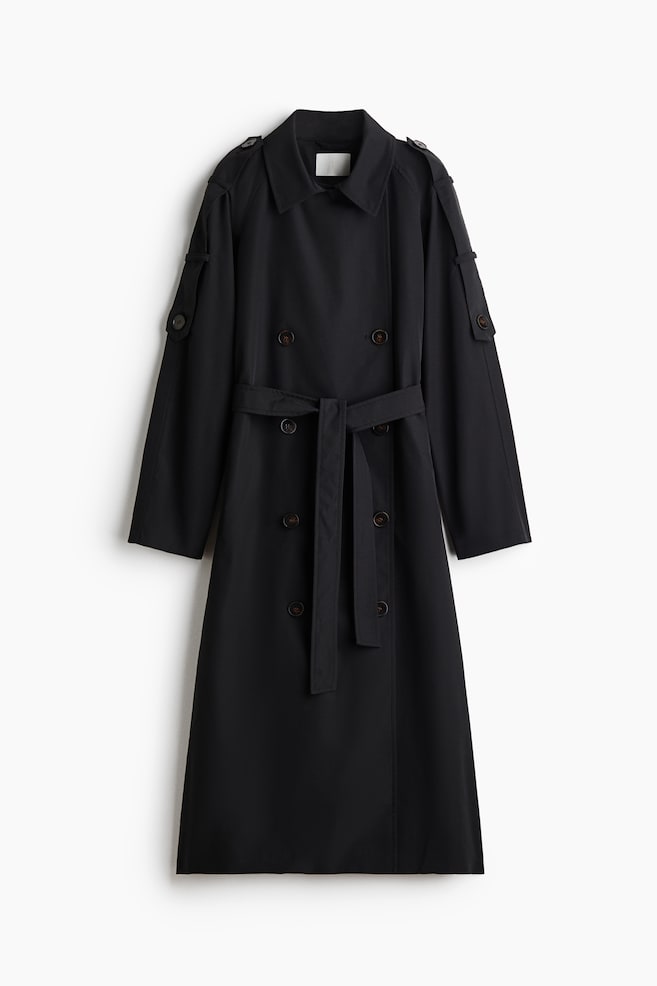 Double-Breasted Trench Coat - Black/Dark beige - 1