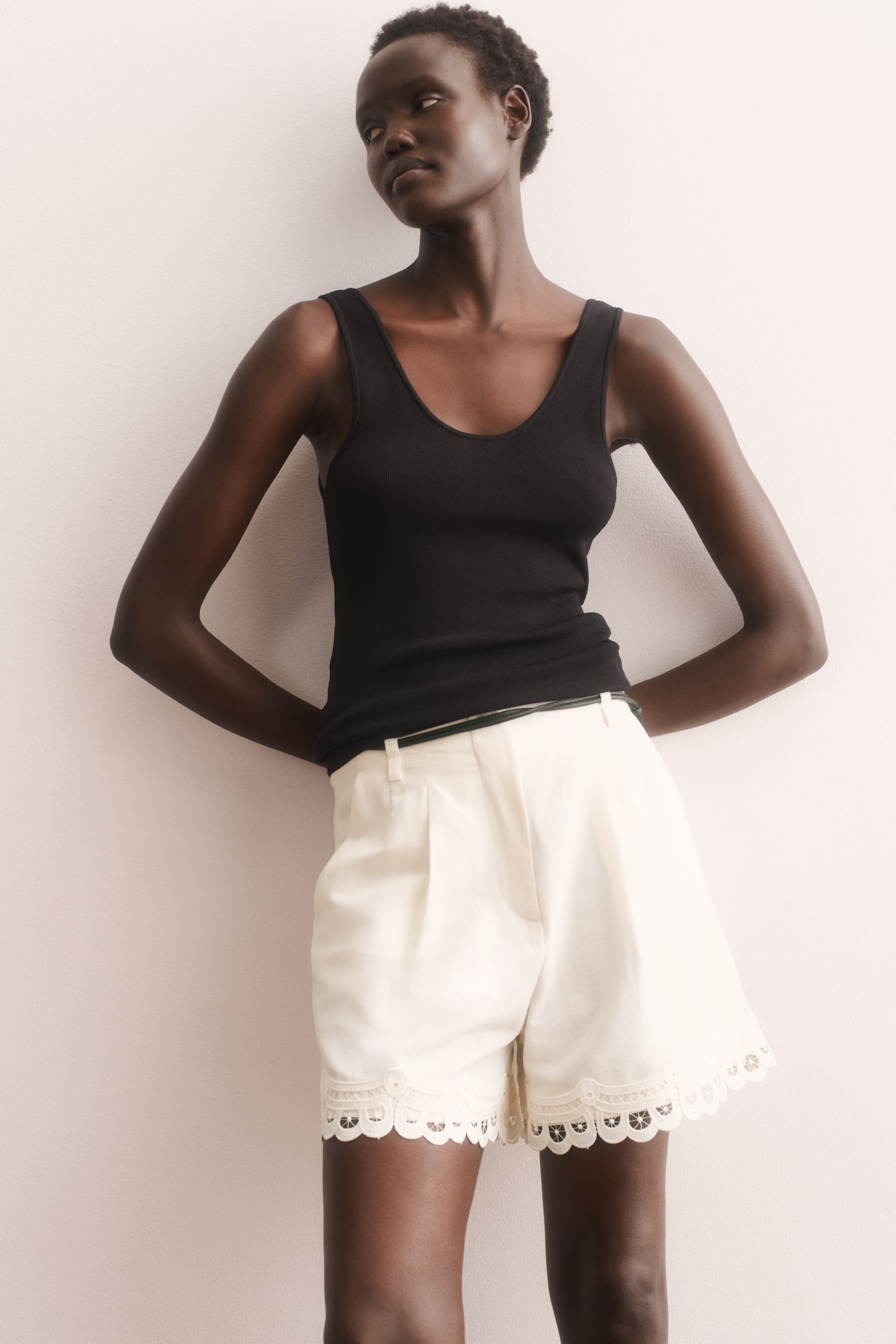 Женские шорты H&M Belted Linen-Blend, цвет: Кремовый — фото 3