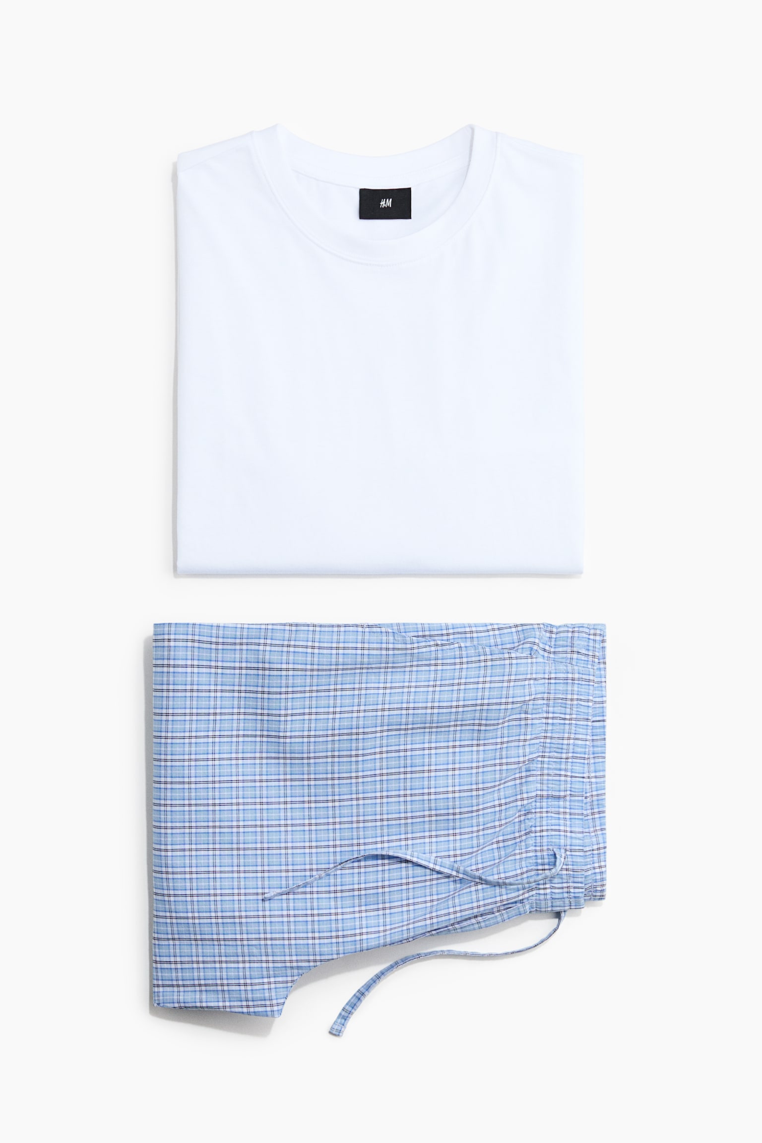 Pyjama T-shirt and bottoms set - White/Khaki green/Checked - 2