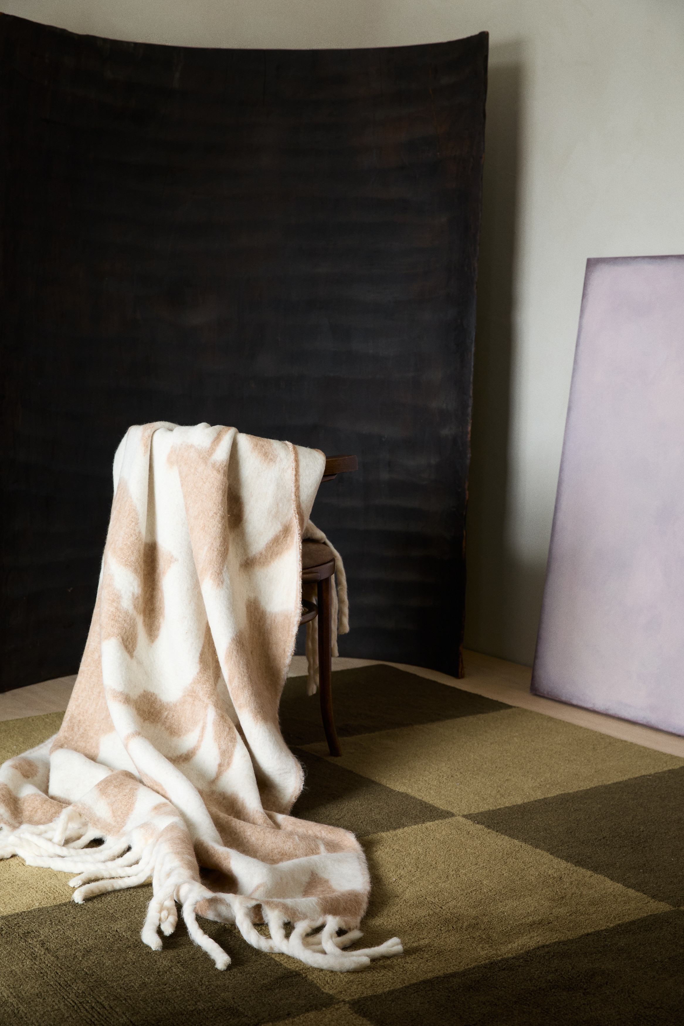 Plaid in misto lana fantasia - Beige/fiori/Beige chiaro/righe